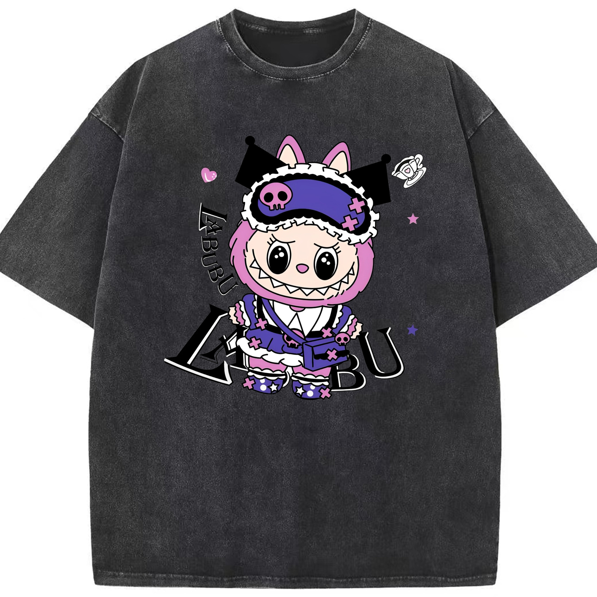 サンリオクロミ&LABUBU ラブブ - 綿100％ ヴィンテージ風 半袖Tシャツ ・ フロントプリント ・ 柔らか肌触り ・ 通気性 快適 ・ スポーツ カジュアル 外出用