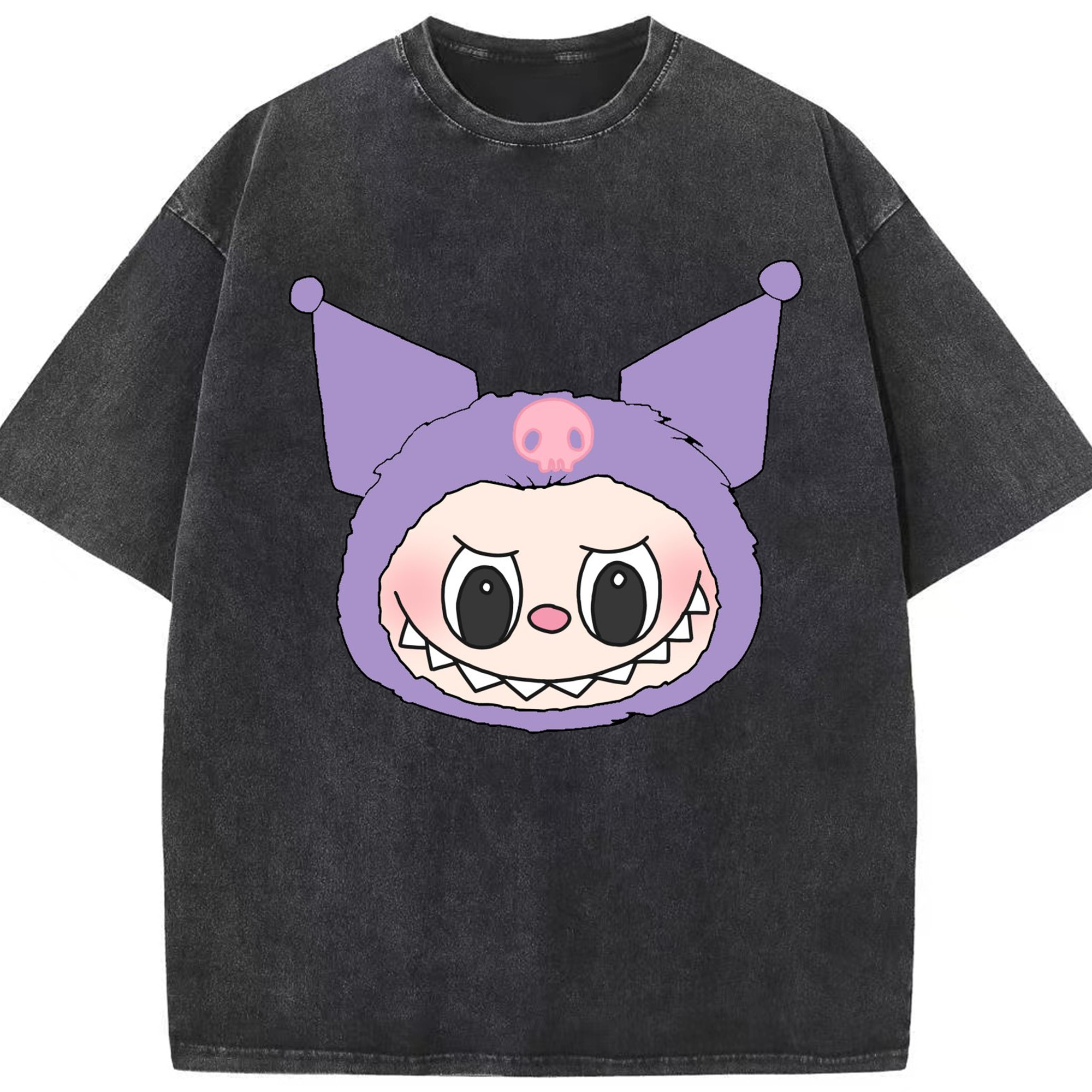サンリオクロミ&LABUBU ラブブ - 綿100％ ヴィンテージ風 半袖Tシャツ ・ フロントプリント ・ 柔らか肌触り ・ 通気性 快適 ・ スポーツ カジュアル 外出用