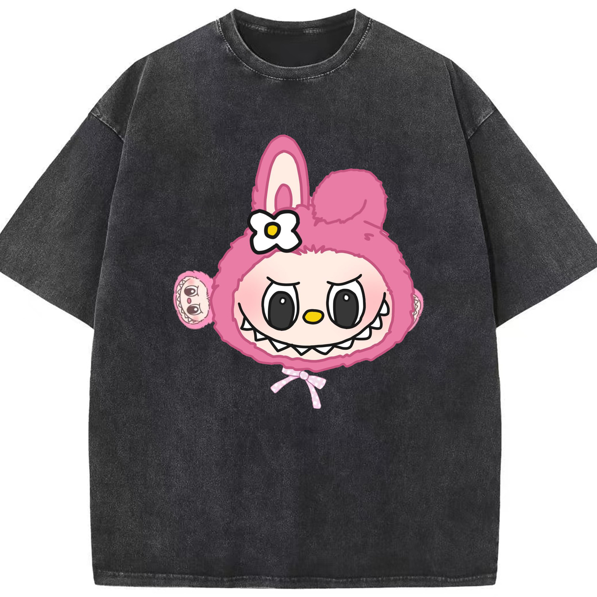 サンリオマイメロディ&LABUBU ラブブ - 綿100％ ヴィンテージ風 半袖Tシャツ ・ フロントプリント ・ 柔らか肌触り ・ 通気性 快適 ・ スポーツ カジュアル 外出用