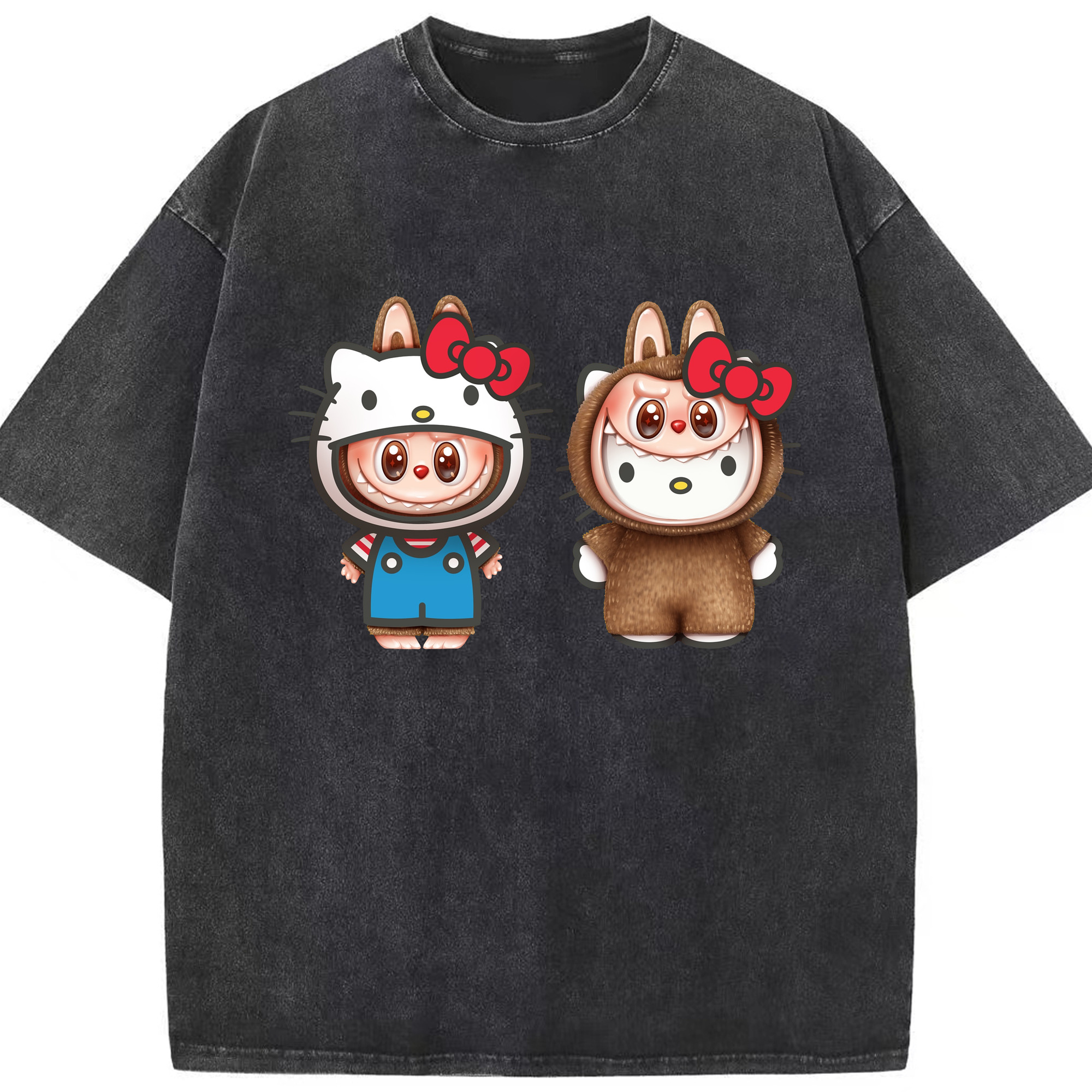 サンリオ&LABUBU ラブブ - 綿100％ ヴィンテージ風 半袖Tシャツ ・ フロントプリント ・ 柔らか肌触り ・ 通気性 快適 ・ スポーツ カジュアル 外出用