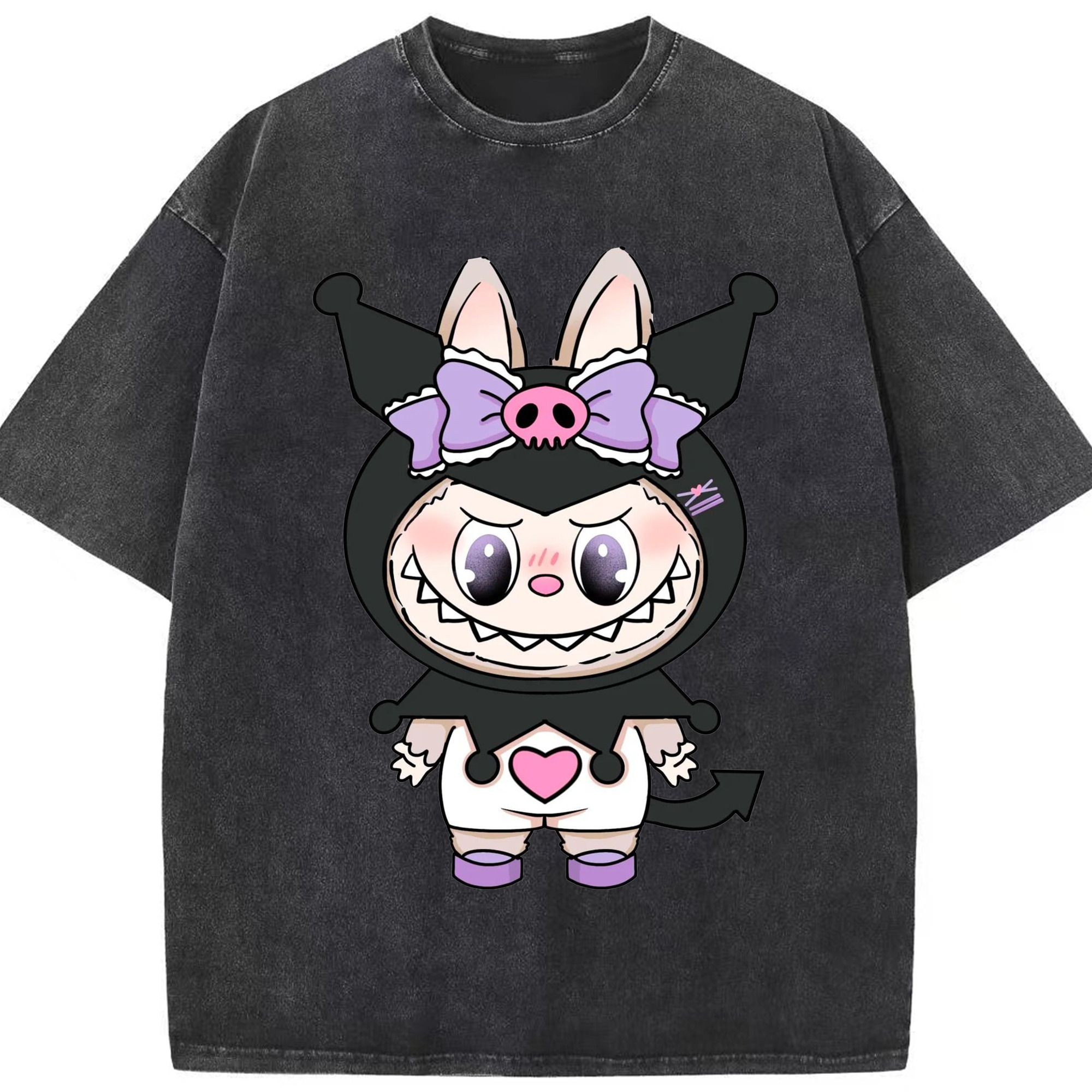 サンリオクロミ&LABUBU ラブブ - 綿100％ ヴィンテージ風 半袖Tシャツ ・ フロントプリント ・ 柔らか肌触り ・ 通気性 快適 ・ スポーツ カジュアル 外出用