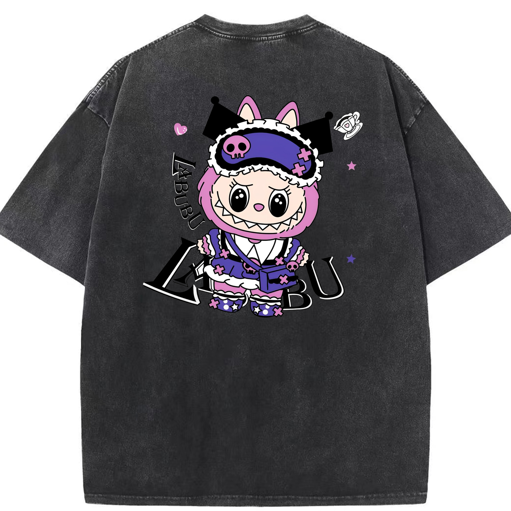 サンリオクロミ&LABUBU ラブブ - 綿100％ ヴィンテージ風 半袖Tシャツ ・ 背面プリント ・ 柔らか肌触り ・ 通気性 快適 ・ スポーツ カジュアル 外出用
