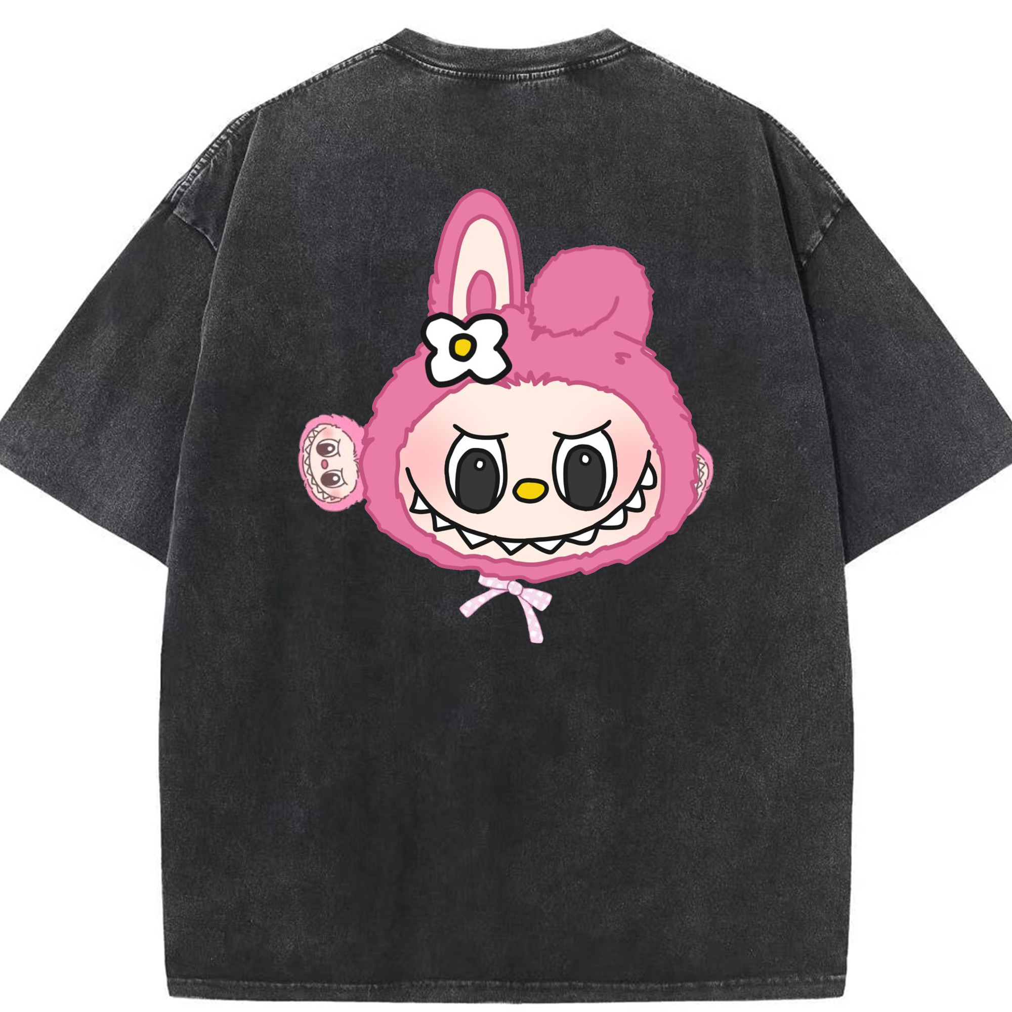 サンリオマイメロディ&LABUBU ラブブ - 綿100％ ヴィンテージ風 半袖Tシャツ ・ 背面プリント ・ 柔らか肌触り ・ 通気性 快適 ・ スポーツ カジュアル 外出用
