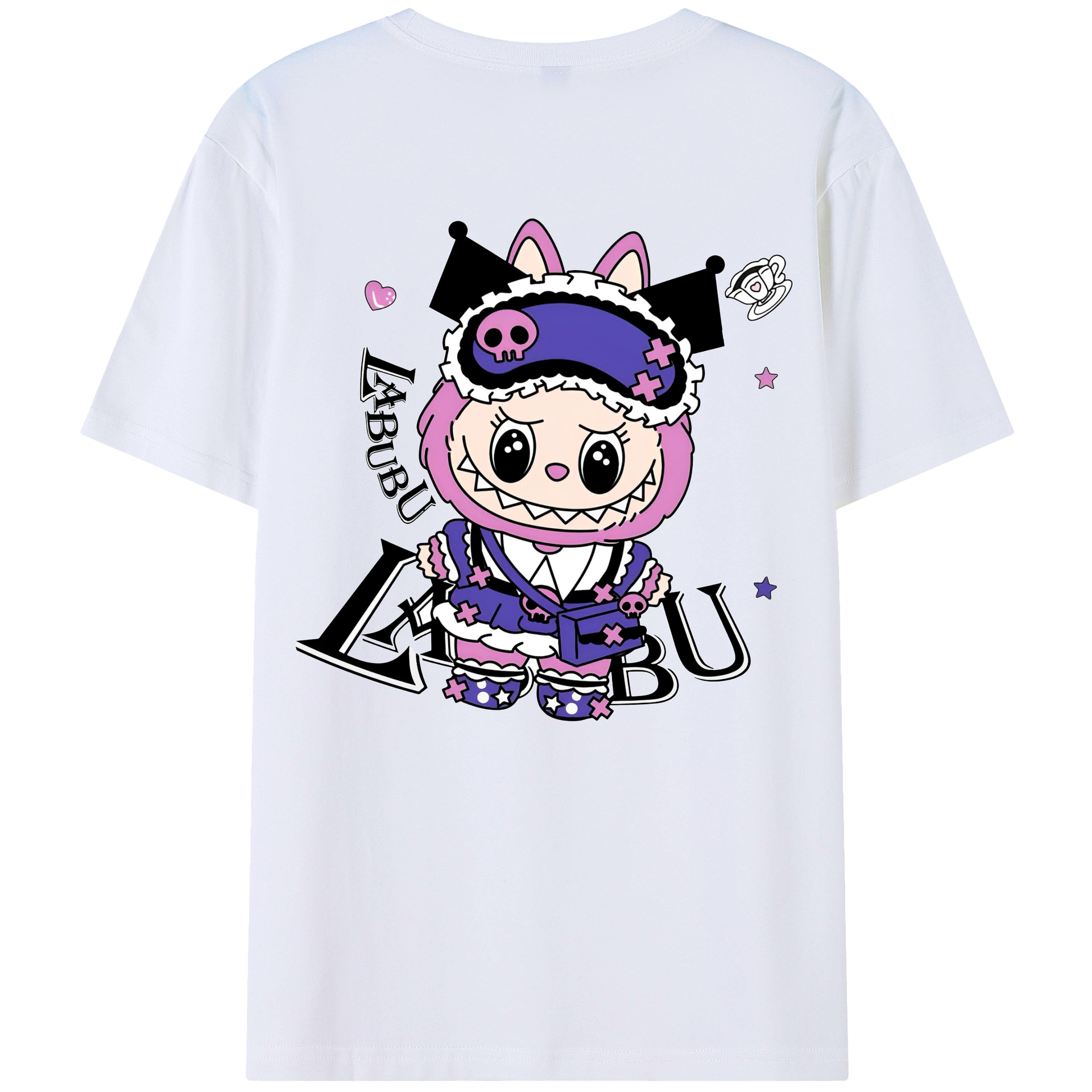 サンリオクロミ&LABUBU ラブブ - レディース半袖Tシャツ ・ 綿100％ ・ バックプリント ・ 強化クルーネック ・ 二重折り袖口 ・ 快適 通気性 ・ フィットネス カジュアル 旅行用