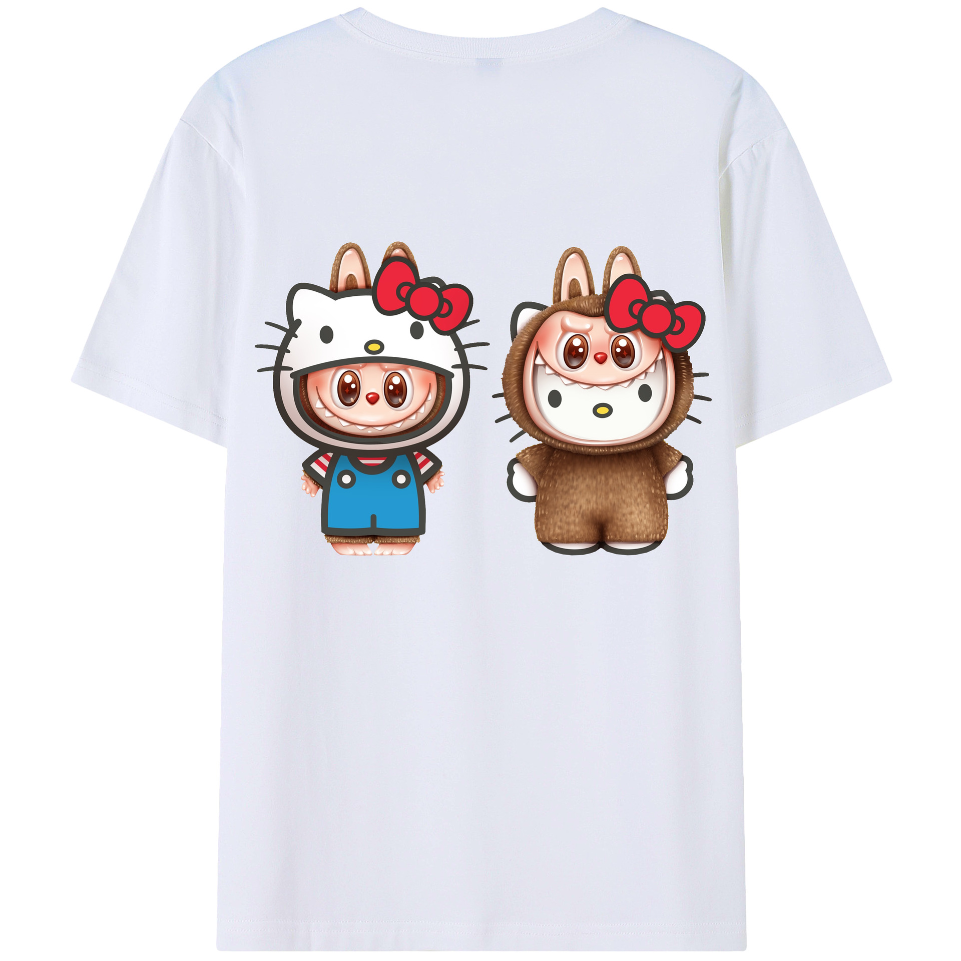 サンリオ&LABUBU ラブブ - レディース半袖Tシャツ ・ 綿100％ ・ バックプリント ・ 強化クルーネック ・ 二重折り袖口 ・ 快適 通気性 ・ フィットネス カジュアル 旅行用