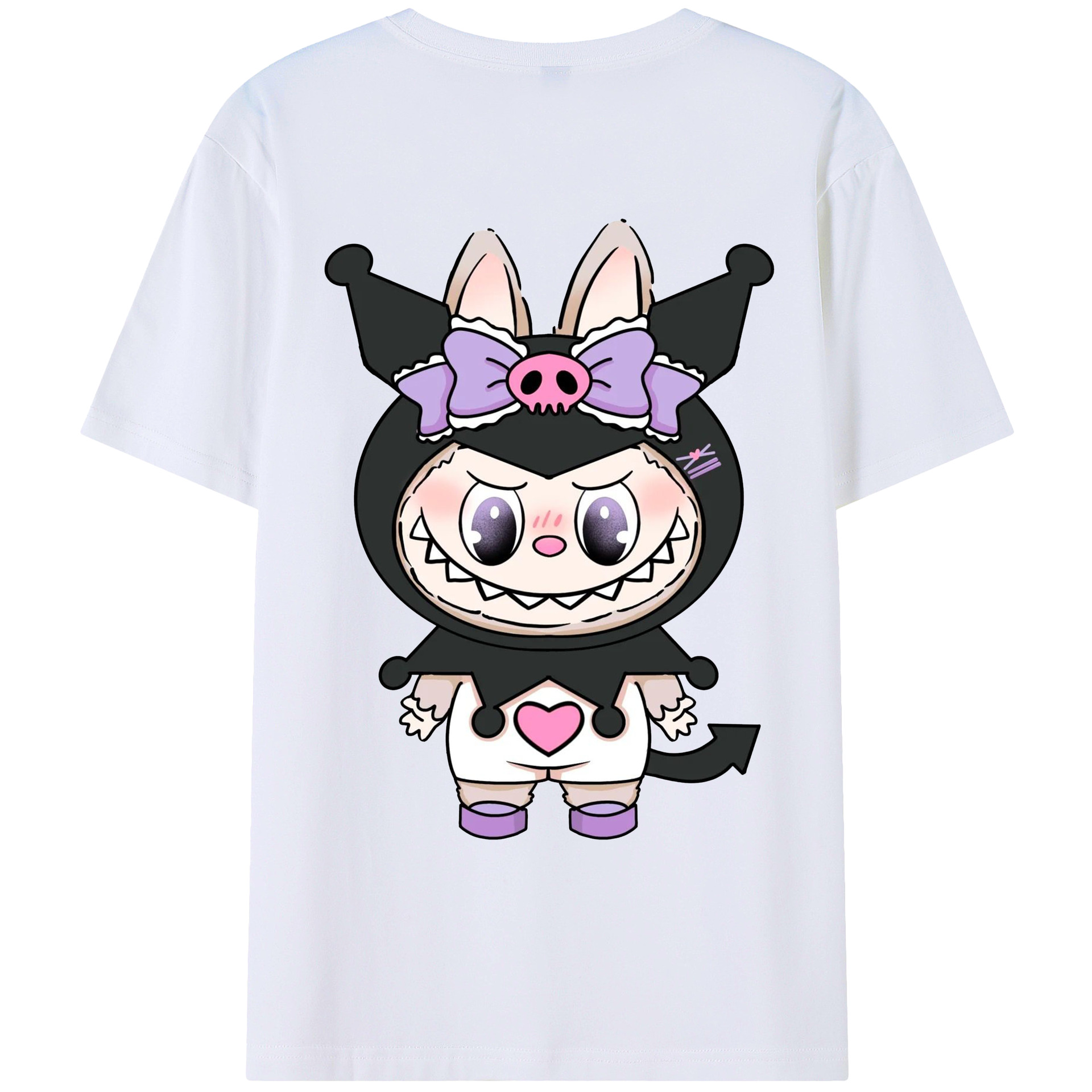 サンリオクロミ&LABUBU ラブブ - レディース半袖Tシャツ ・ 綿100％ ・ バックプリント ・ 強化クルーネック ・ 二重折り袖口 ・ 快適 通気性 ・ フィットネス カジュアル 旅行用