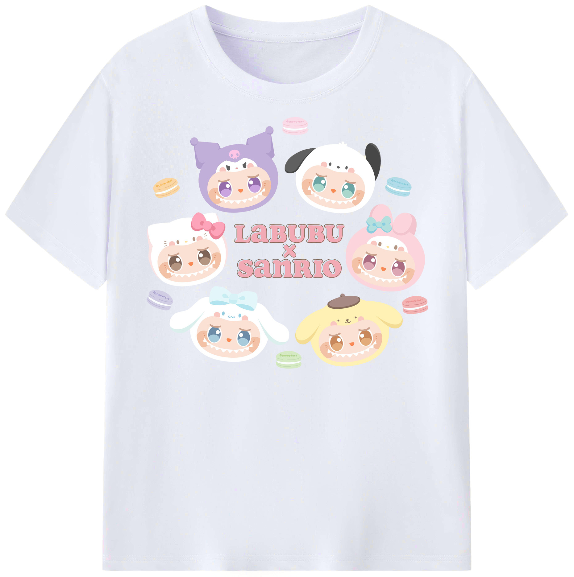 サンリオ&LABUBU ラブブ - レディースカジュアルプリントTシャツ ・ 綿100％ ・ クルーネック ・ フロントプリント ・ 柔らかく快適 ・ フィットネス カジュアル 旅行用