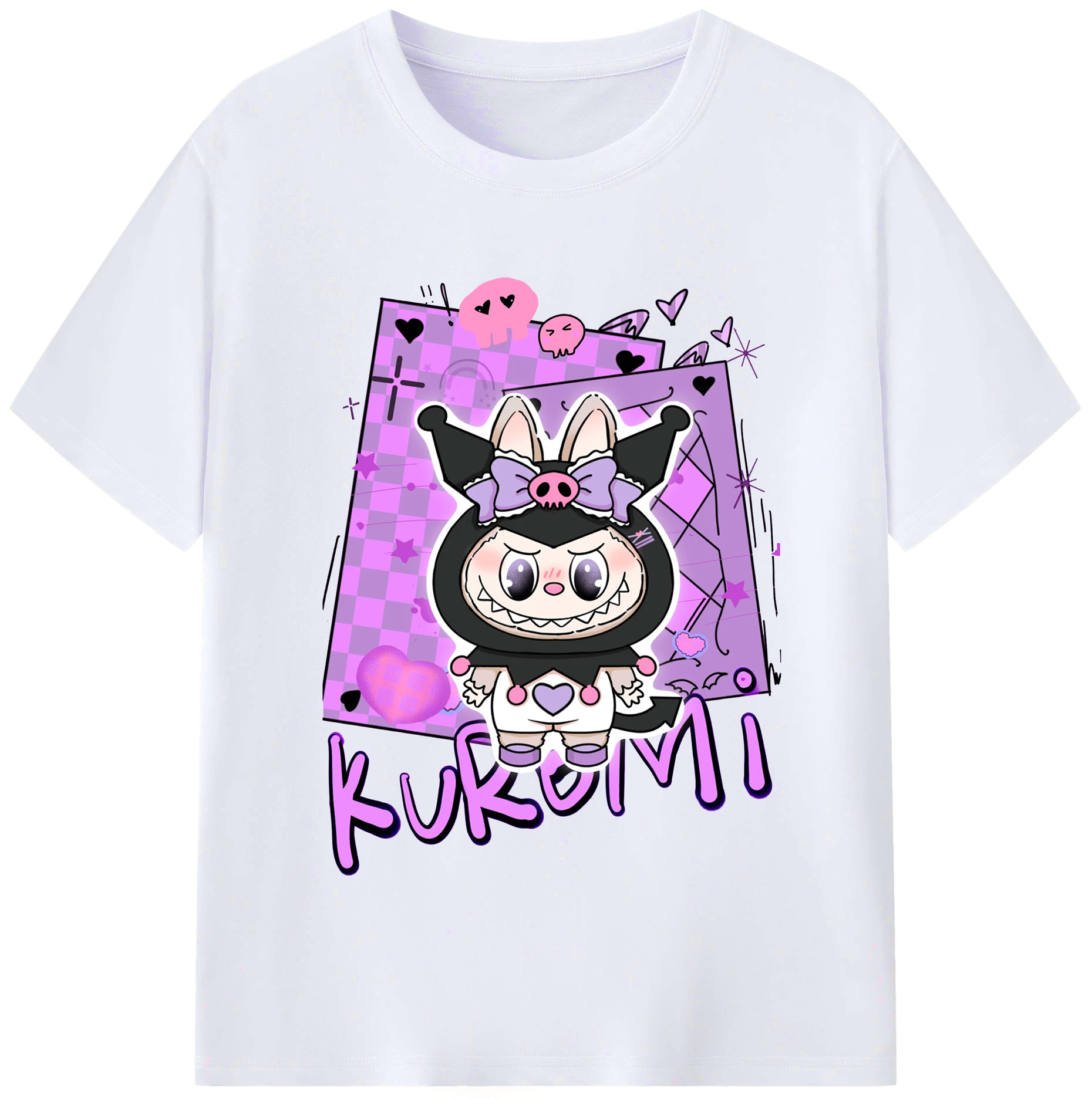 サンリオクロミ&LABUBU ラブブ - レディースカジュアルプリントTシャツ ・ 綿100％ ・ クルーネック ・ フロントプリント ・ 柔らかく快適 ・ フィットネス カジュアル 旅行用