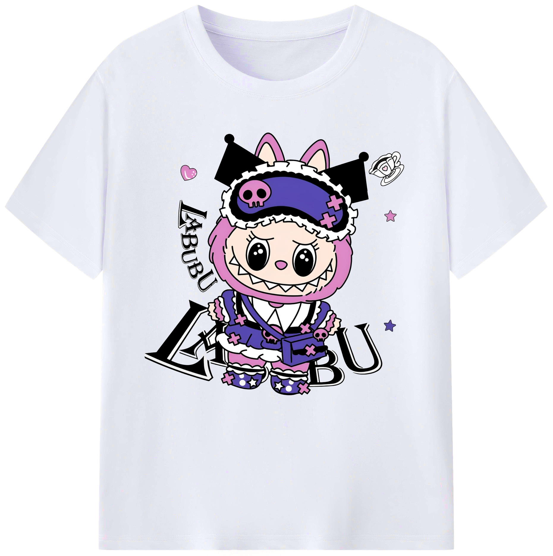 サンリオクロミ&LABUBU ラブブ - レディースカジュアルプリントTシャツ ・ 綿100％ ・ クルーネック ・ フロントプリント ・ 柔らかく快適 ・ フィットネス カジュアル 旅行用