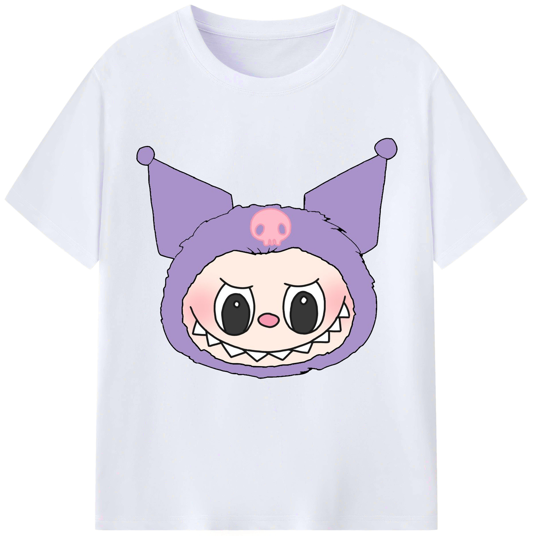 サンリオクロミ&LABUBU ラブブ - レディースカジュアルプリントTシャツ ・ 綿100％ ・ クルーネック ・ フロントプリント ・ 柔らかく快適 ・ フィットネス カジュアル 旅行用