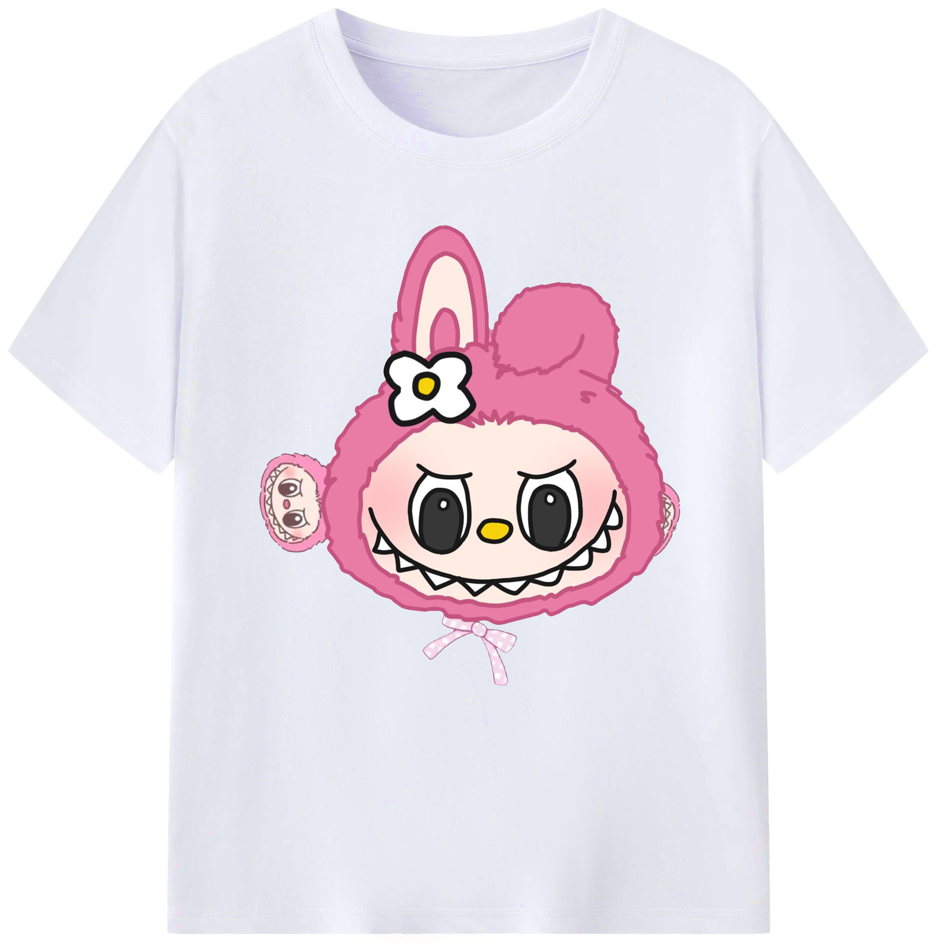 サンリオマイメロディ&LABUBU ラブブ - レディースカジュアルプリントTシャツ ・ 綿100％ ・ クルーネック ・ フロントプリント ・ 柔らかく快適 ・ フィットネス カジュアル 旅行用