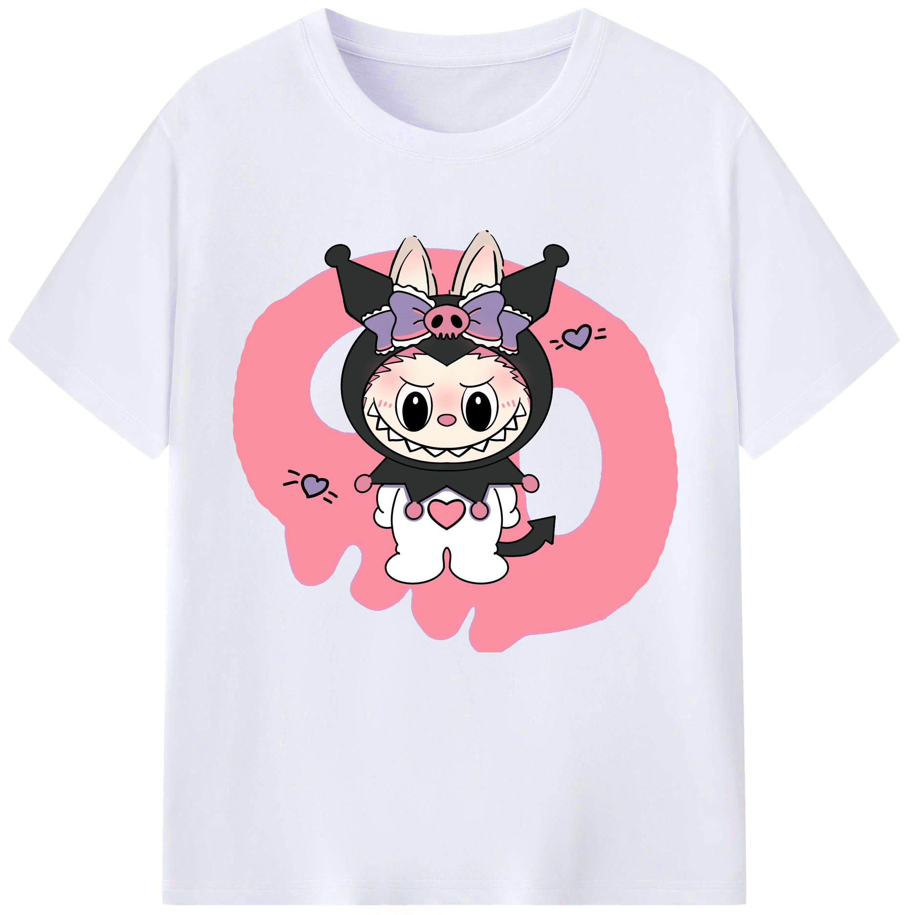サンリオクロミ&LABUBU ラブブ - レディースカジュアルプリントTシャツ ・ 綿100％ ・ クルーネック ・ フロントプリント ・ 柔らかく快適 ・ フィットネス カジュアル 旅行用
