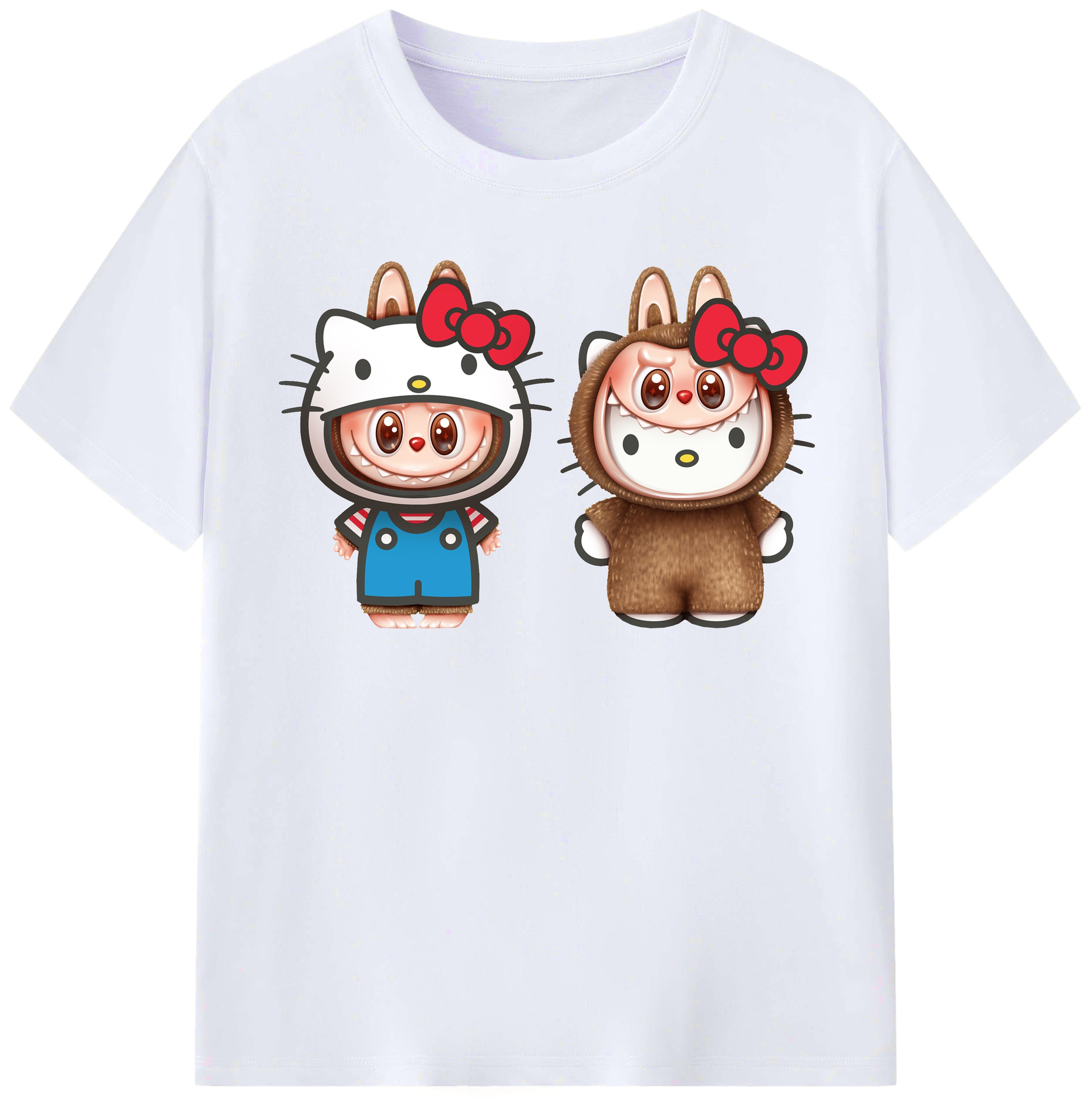 サンリオ&LABUBU ラブブ - レディースカジュアルプリントTシャツ ・ 綿100％ ・ クルーネック ・ フロントプリント ・ 柔らかく快適 ・ フィットネス カジュアル 旅行用