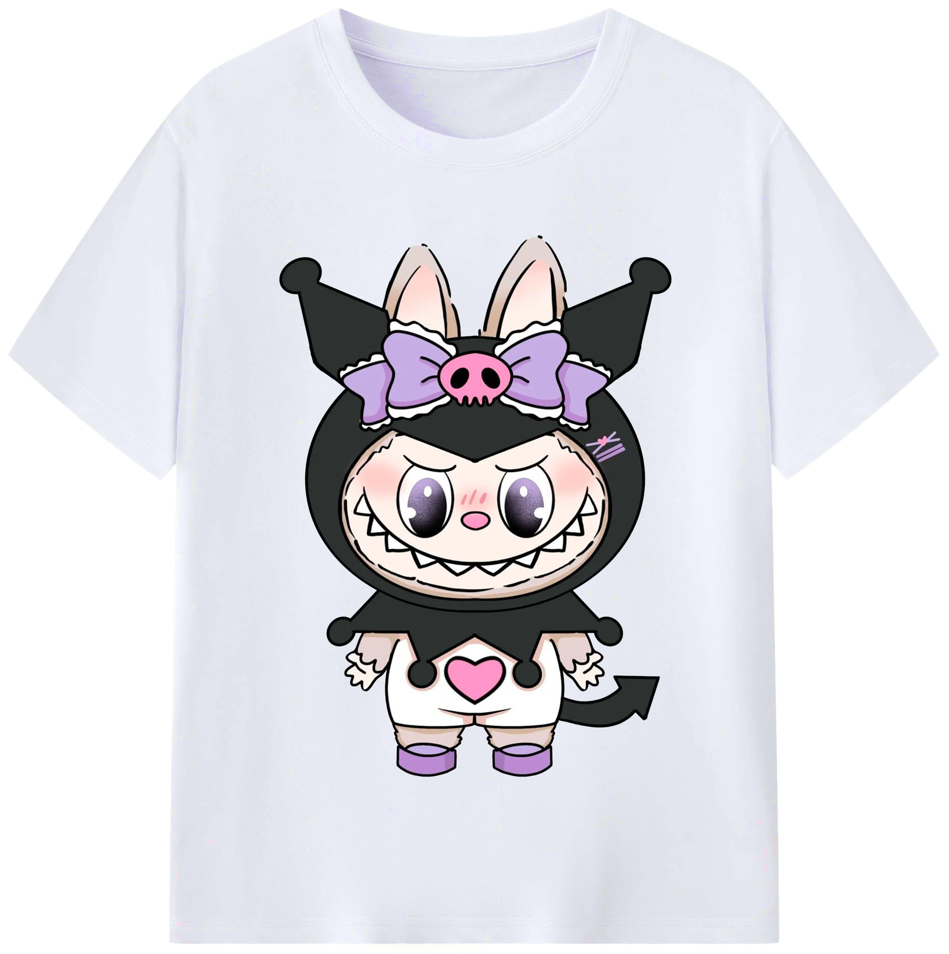サンリオクロミ&LABUBU ラブブ - レディースカジュアルプリントTシャツ ・ 綿100％ ・ クルーネック ・ フロントプリント ・ 柔らかく快適 ・ フィットネス カジュアル 旅行用