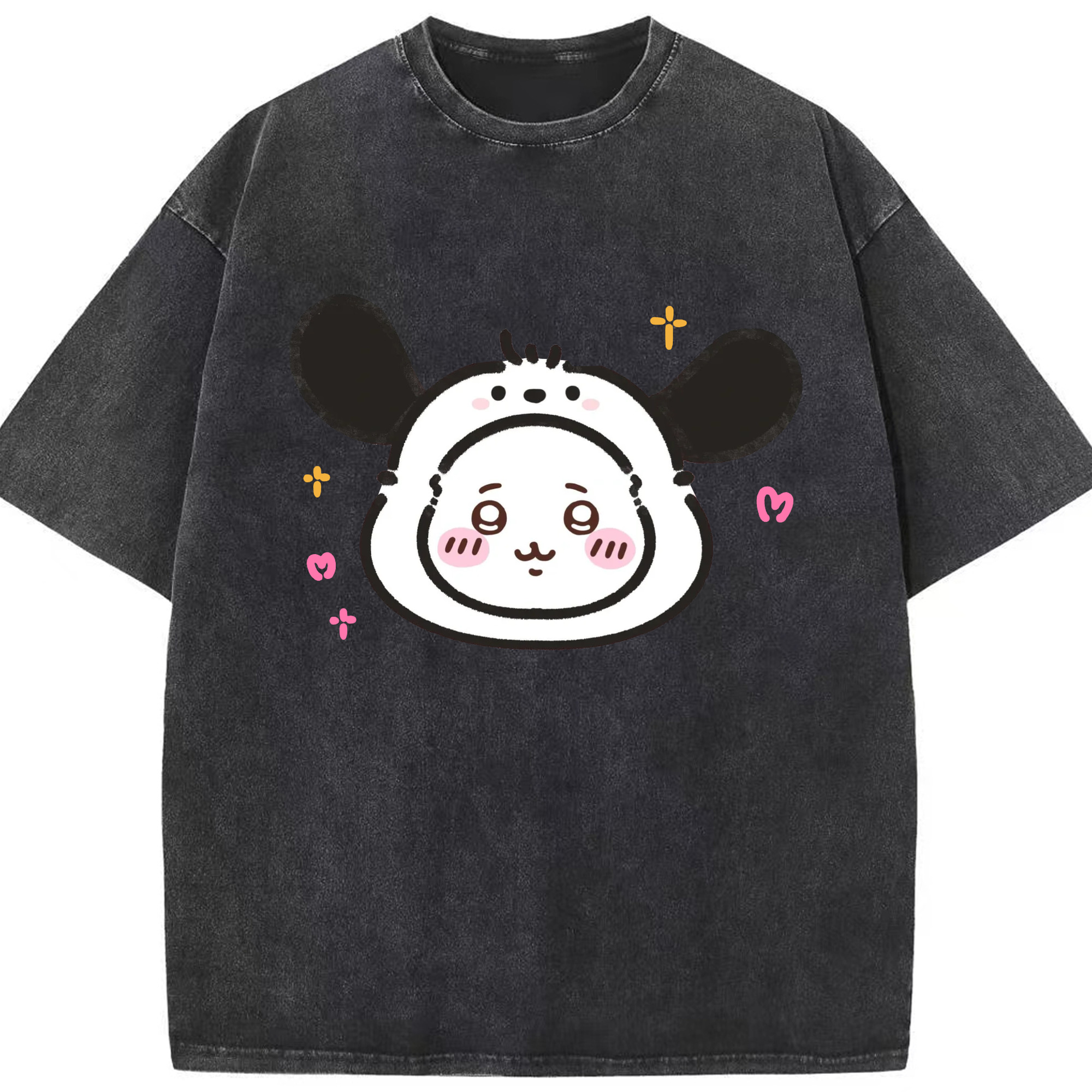 ポチャッコ&ちいかわ - 綿100％ ヴィンテージ風 半袖Tシャツ ・ フロントプリント ・ 柔らか肌触り ・ 通気性 快適 ・ スポーツ カジュアル 外出用