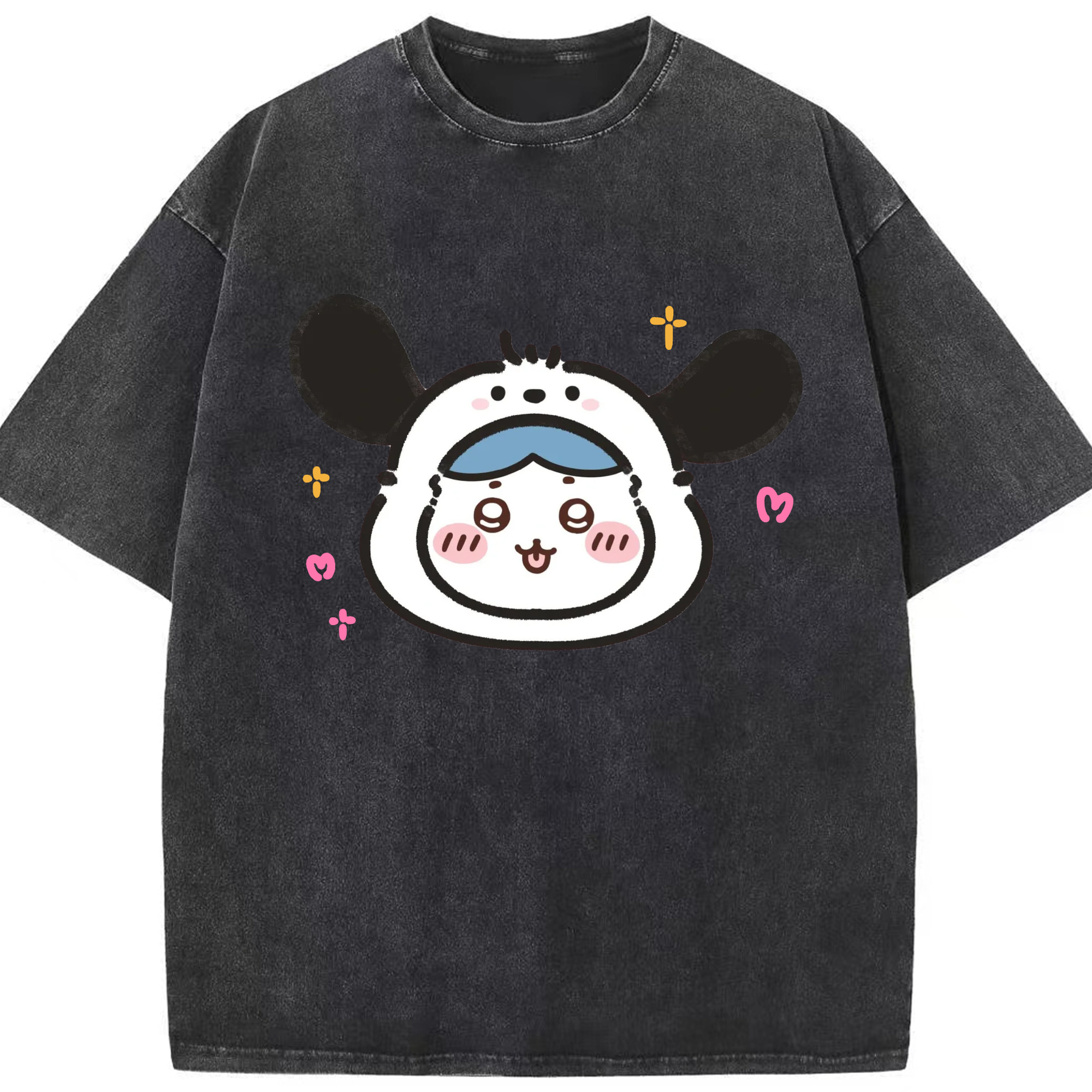 ポチャッコ&ちいかわ - 綿100％ ヴィンテージ風 半袖Tシャツ ・ フロントプリント ・ 柔らか肌触り ・ 通気性 快適 ・ スポーツ カジュアル 外出用