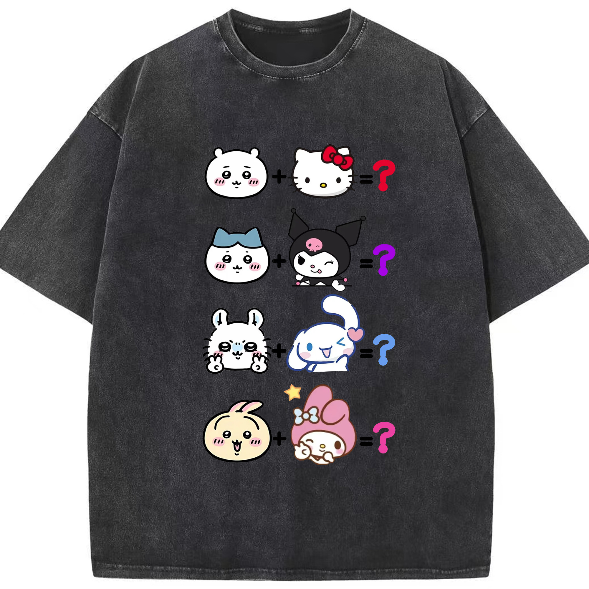 サンリオ&ちいかわ - 綿100％ ヴィンテージ風 半袖Tシャツ ・ フロントプリント ・ 柔らか肌触り ・ 通気性 快適 ・ スポーツ カジュアル 外出用