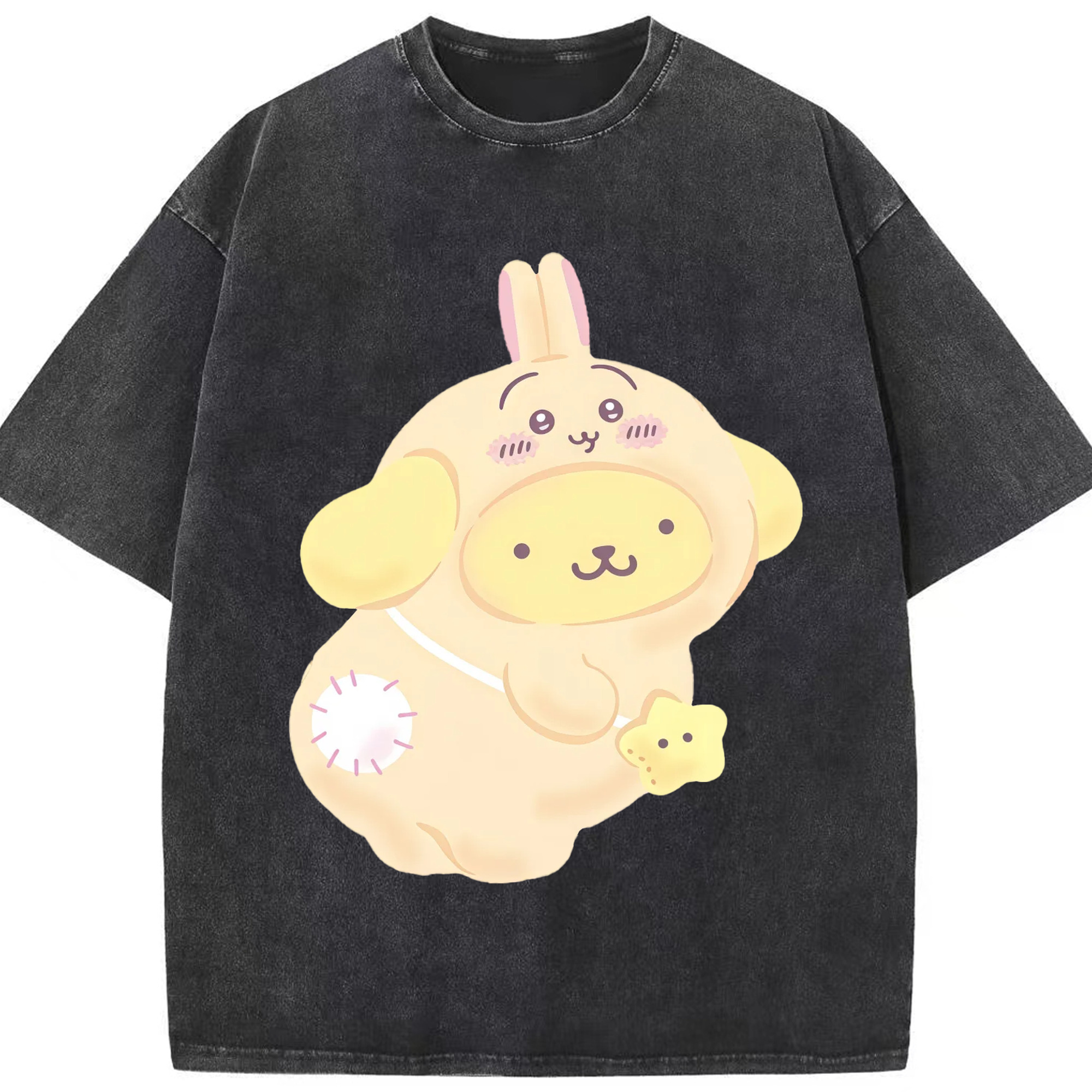 ポムポムプリン&ちいかわ - 綿100％ ヴィンテージ風 半袖Tシャツ ・ フロントプリント ・ 柔らか肌触り ・ 通気性 快適 ・ スポーツ カジュアル 外出用