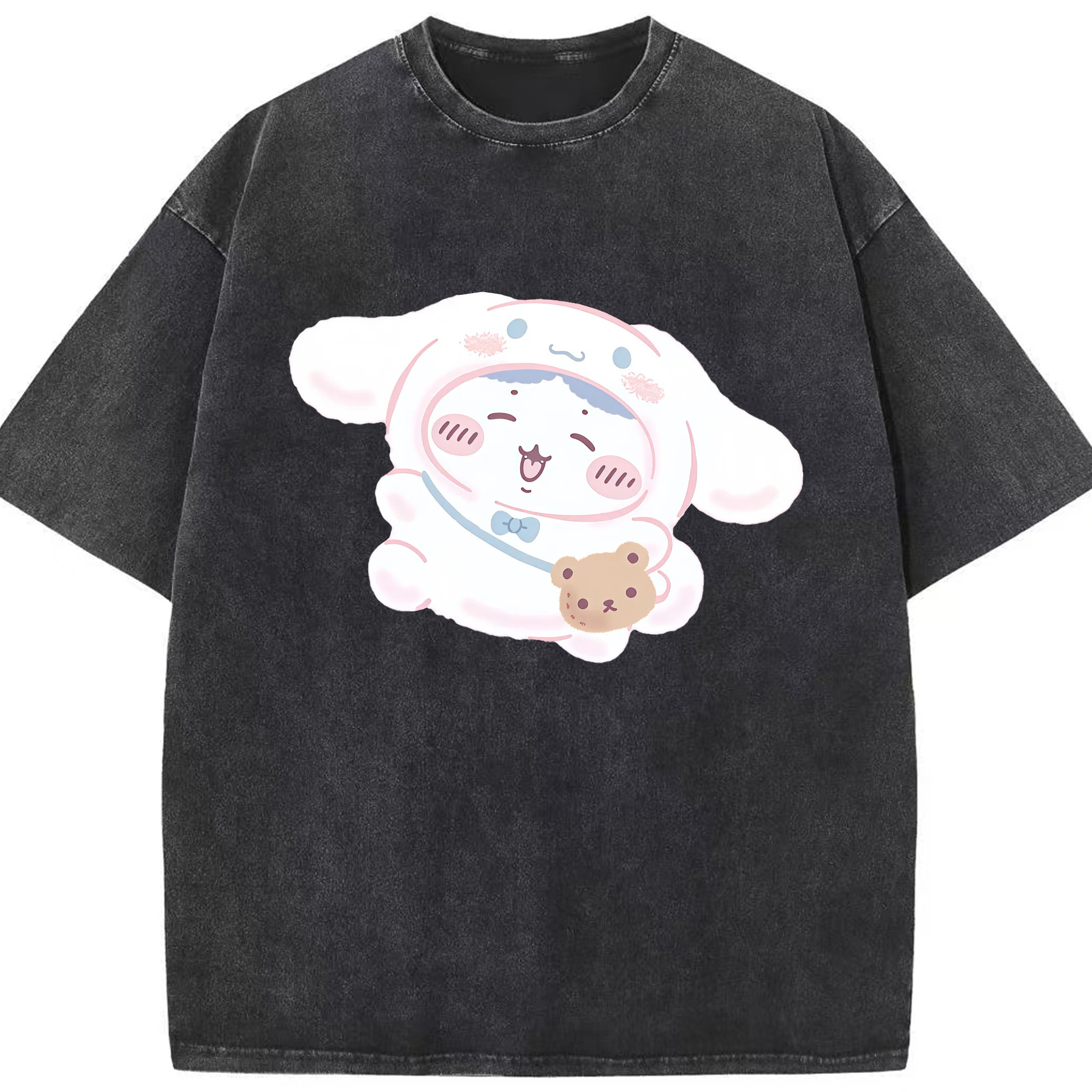 シナモロール&ちいかわ - 綿100％ ヴィンテージ風 半袖Tシャツ ・ フロントプリント ・ 柔らか肌触り ・ 通気性 快適 ・ スポーツ カジュアル 外出用