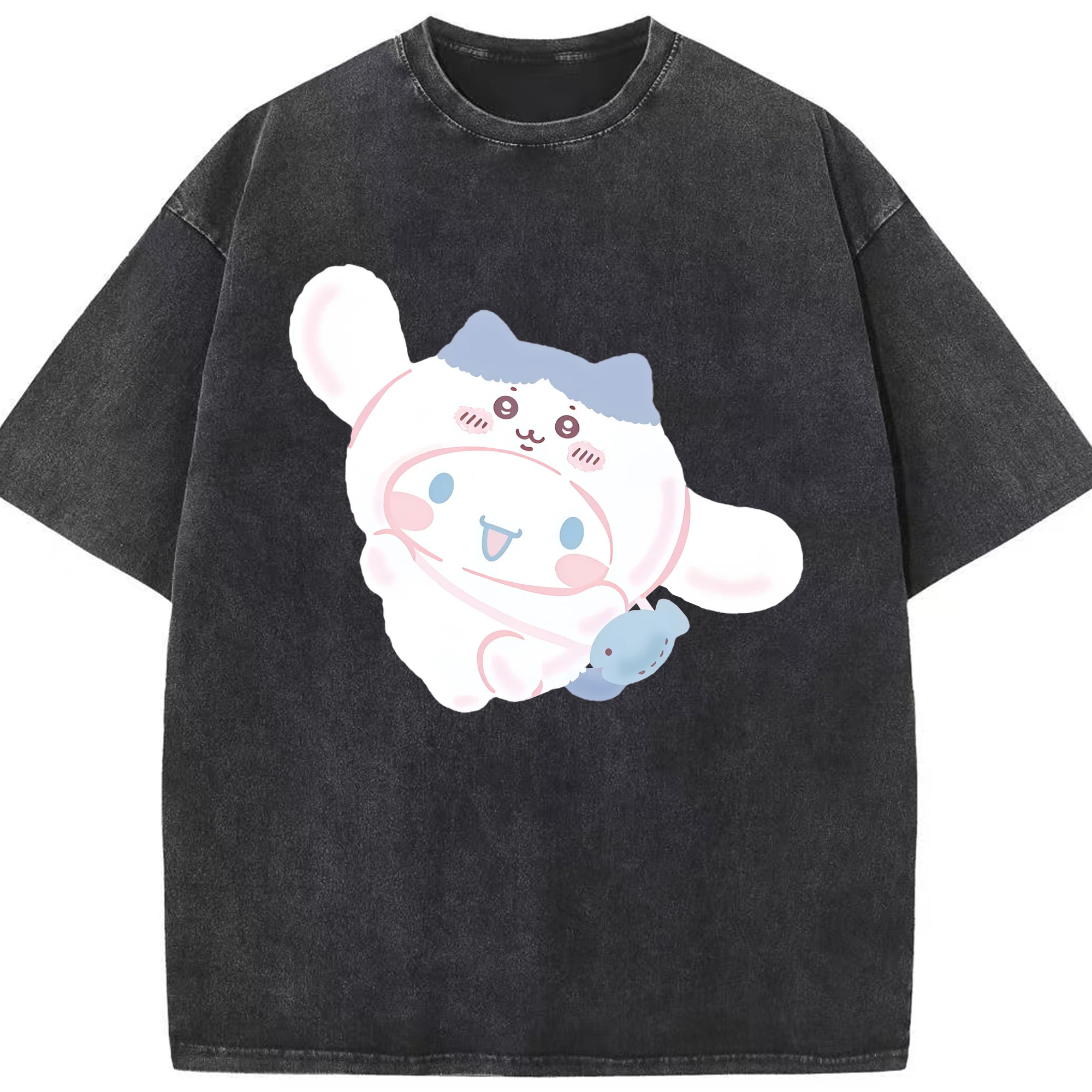 シナモロール&ちいかわ - 綿100％ ヴィンテージ風 半袖Tシャツ ・ フロントプリント ・ 柔らか肌触り ・ 通気性 快適 ・ スポーツ カジュアル 外出用