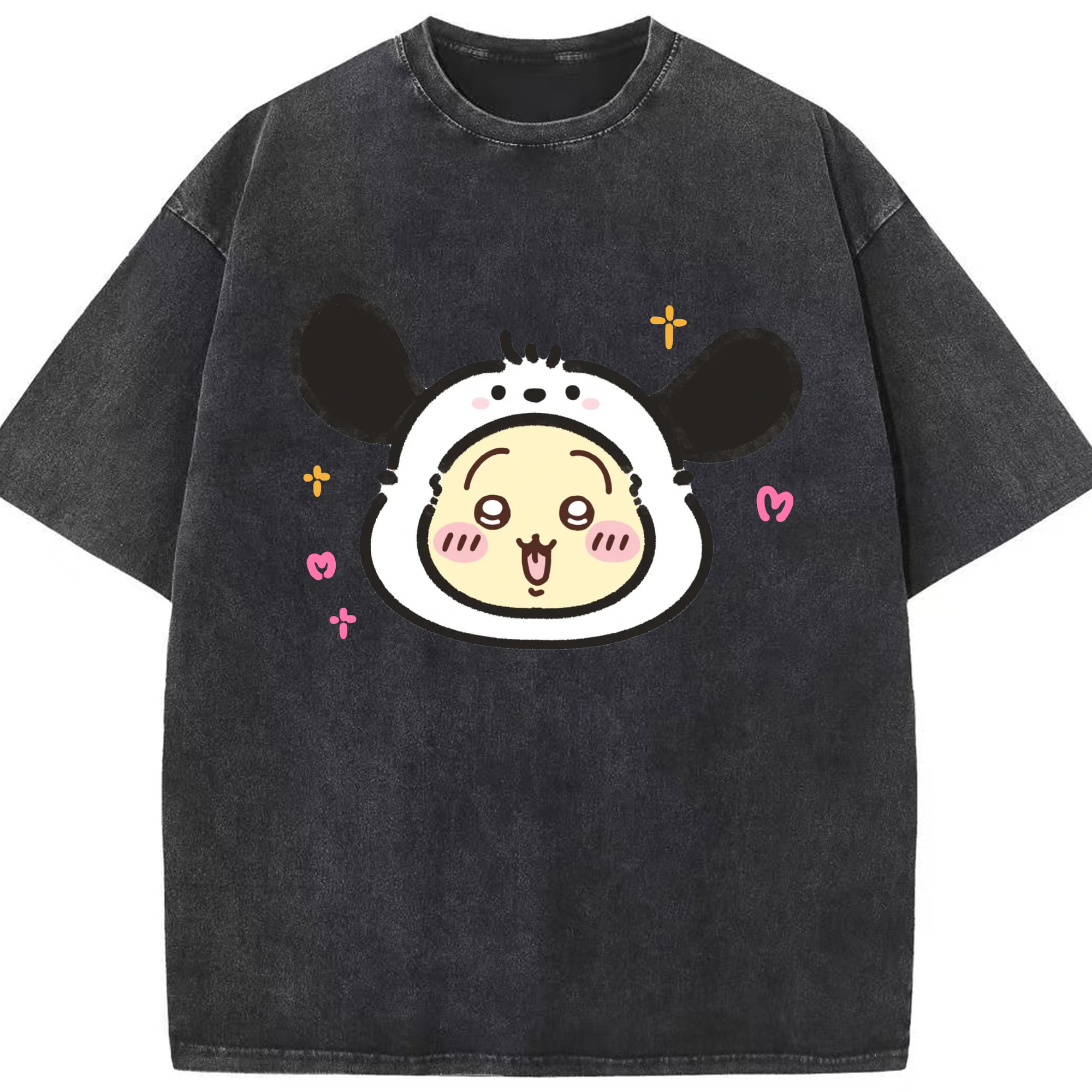 ポチャッコ&ちいかわ - 綿100％ ヴィンテージ風 半袖Tシャツ ・ フロントプリント ・ 柔らか肌触り ・ 通気性 快適 ・ スポーツ カジュアル 外出用