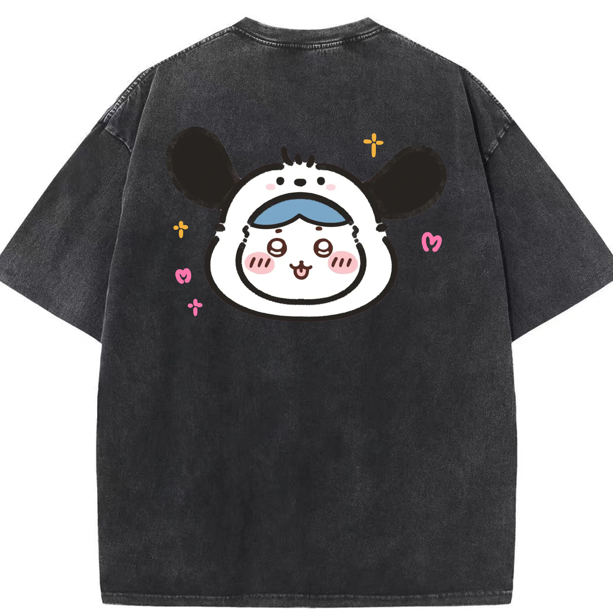 ポチャッコ&ちいかわ - 綿100％ ヴィンテージ風 半袖Tシャツ ・ 背面プリント ・ 柔らか肌触り ・ 通気性 快適 ・ スポーツ カジュアル 外出用