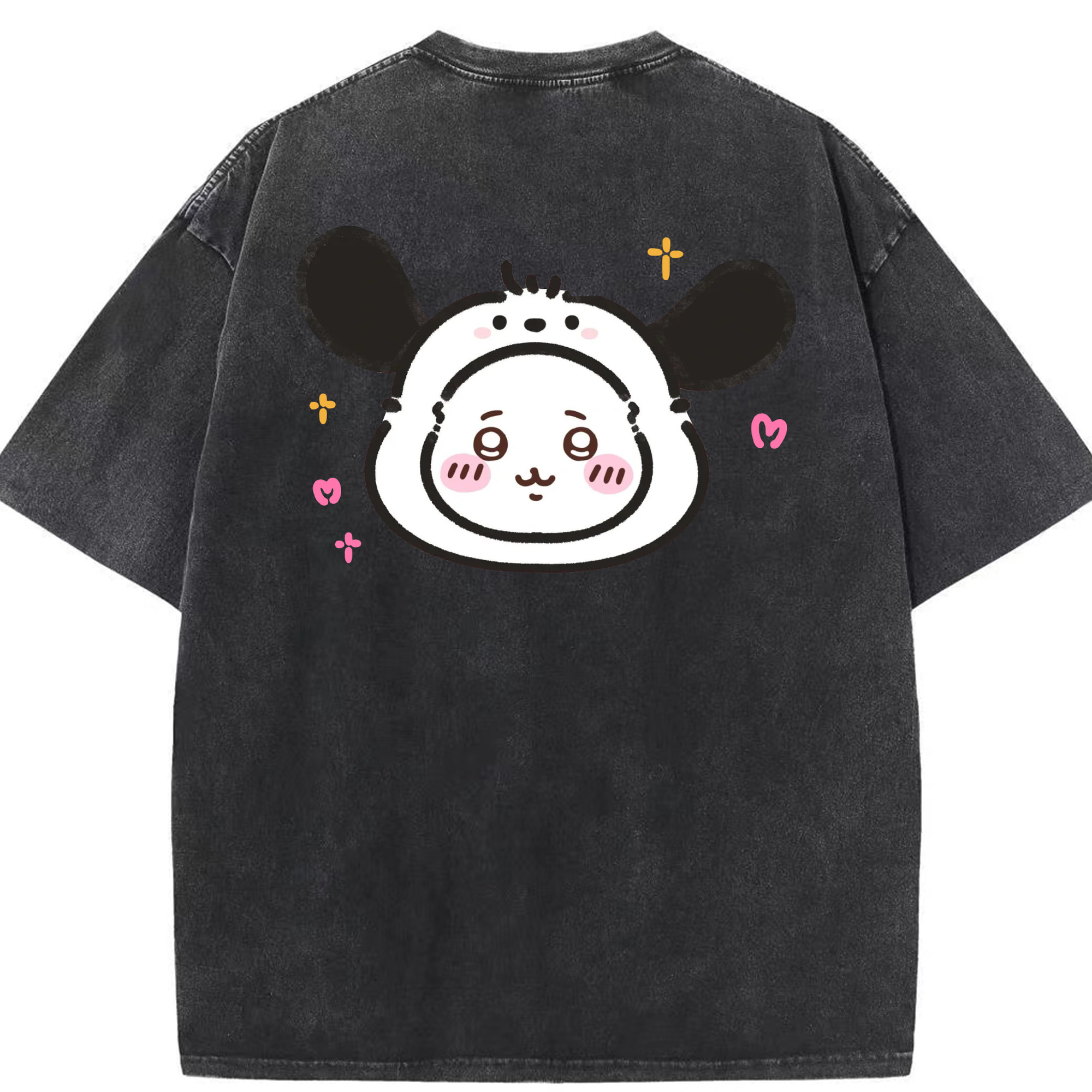 ポチャッコ&ちいかわ - 綿100％ ヴィンテージ風 半袖Tシャツ ・ 背面プリント ・ 柔らか肌触り ・ 通気性 快適 ・ スポーツ カジュアル 外出用