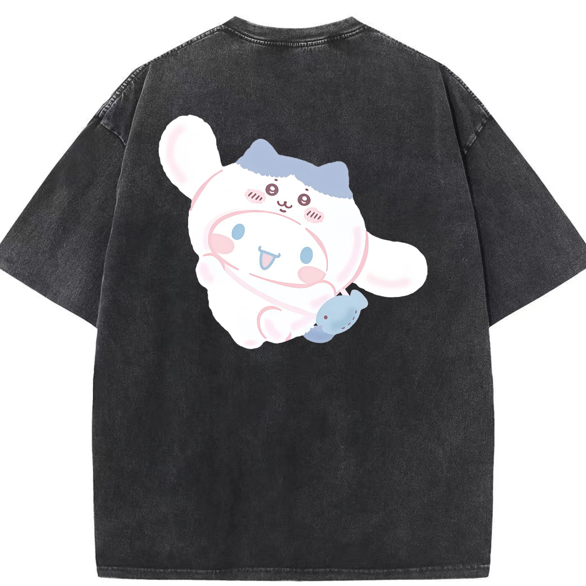 シナモロール&ちいかわ - 綿100％ ヴィンテージ風 半袖Tシャツ ・ 背面プリント ・ 柔らか肌触り ・ 通気性 快適 ・ スポーツ カジュアル 外出用