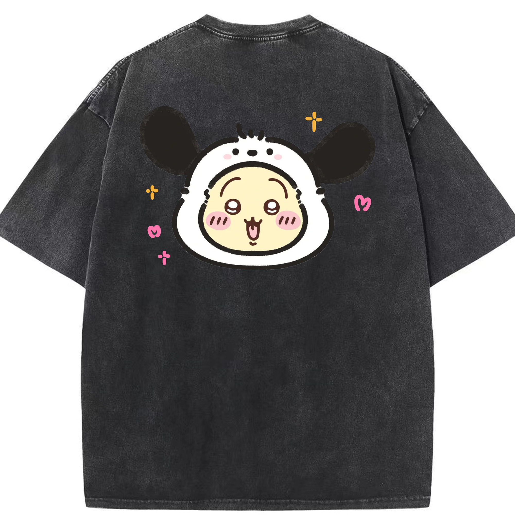 ポチャッコ&ちいかわ - 綿100％ ヴィンテージ風 半袖Tシャツ ・ 背面プリント ・ 柔らか肌触り ・ 通気性 快適 ・ スポーツ カジュアル 外出用