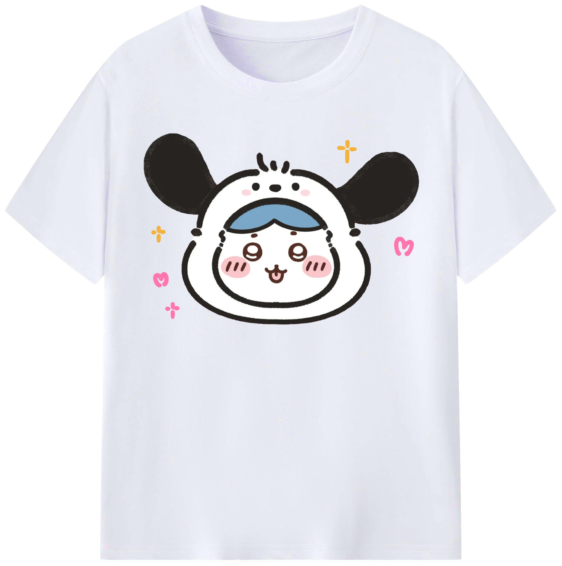 ポチャッコ&ちいかわ - レディースカジュアルプリントTシャツ ・ 綿100％ ・ クルーネック ・ フロントプリント ・ 柔らかく快適 ・ フィットネス カジュアル 旅行用