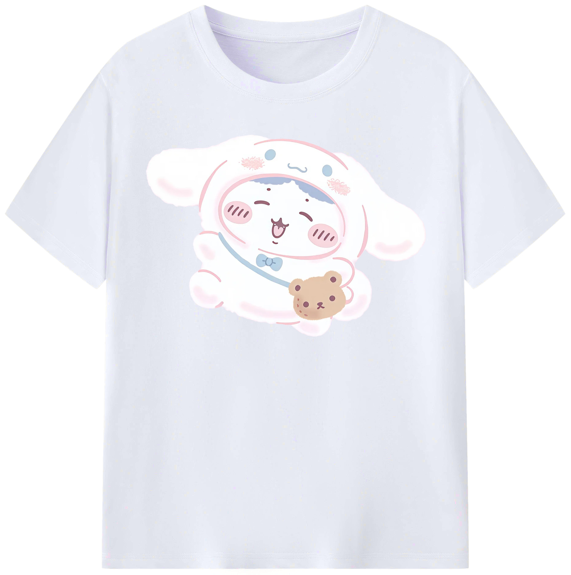 シナモロール&ちいかわ - レディースカジュアルプリントTシャツ ・ 綿100％ ・ クルーネック ・ フロントプリント ・ 柔らかく快適 ・ フィットネス カジュアル 旅行用