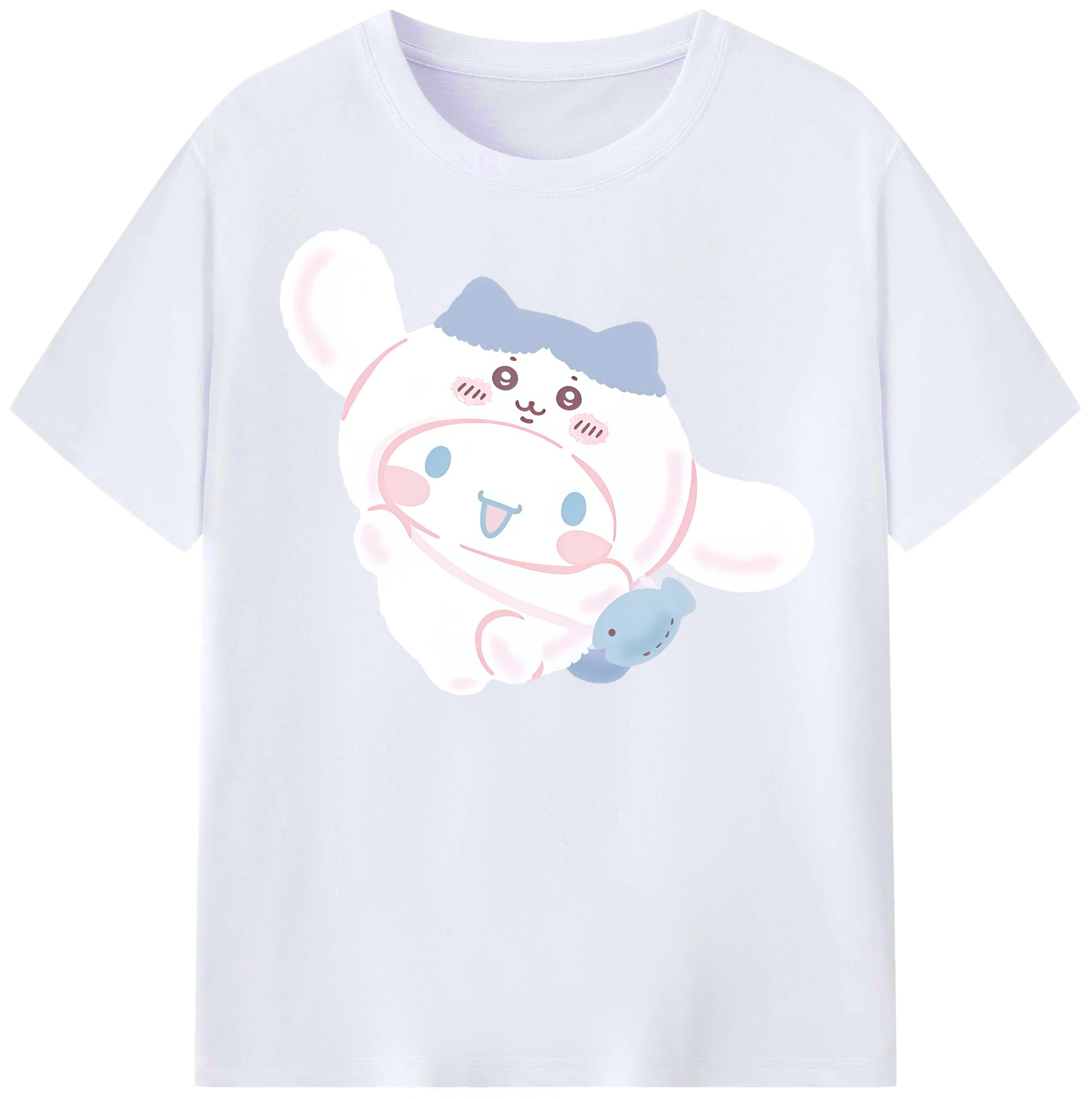 シナモロール&ちいかわ - レディースカジュアルプリントTシャツ ・ 綿100％ ・ クルーネック ・ フロントプリント ・ 柔らかく快適 ・ フィットネス カジュアル 旅行用