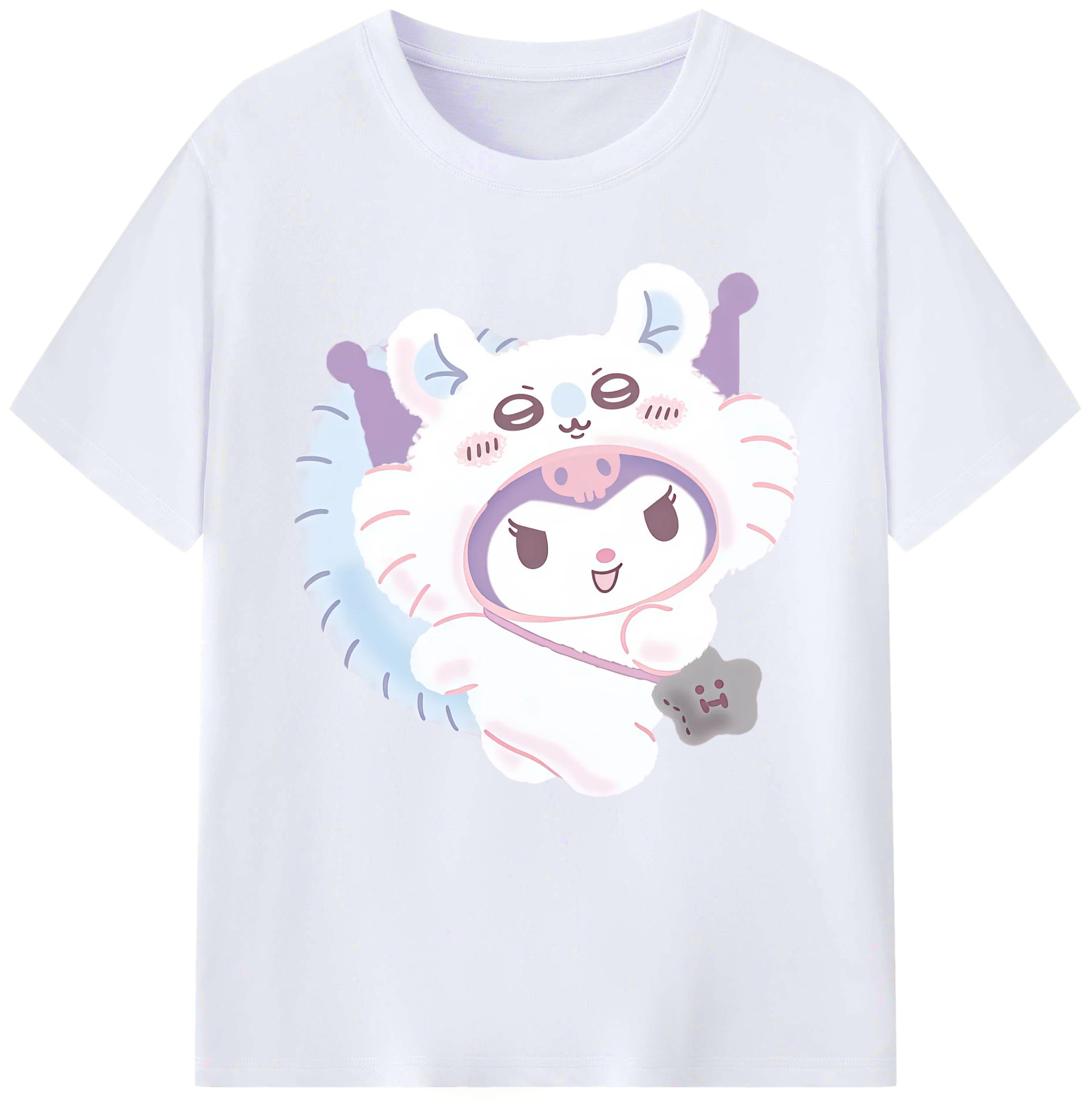 クロミ&ちいかわ - レディースカジュアルプリントTシャツ ・ 綿100％ ・ クルーネック ・ フロントプリント ・ 柔らかく快適 ・ フィットネス カジュアル 旅行用