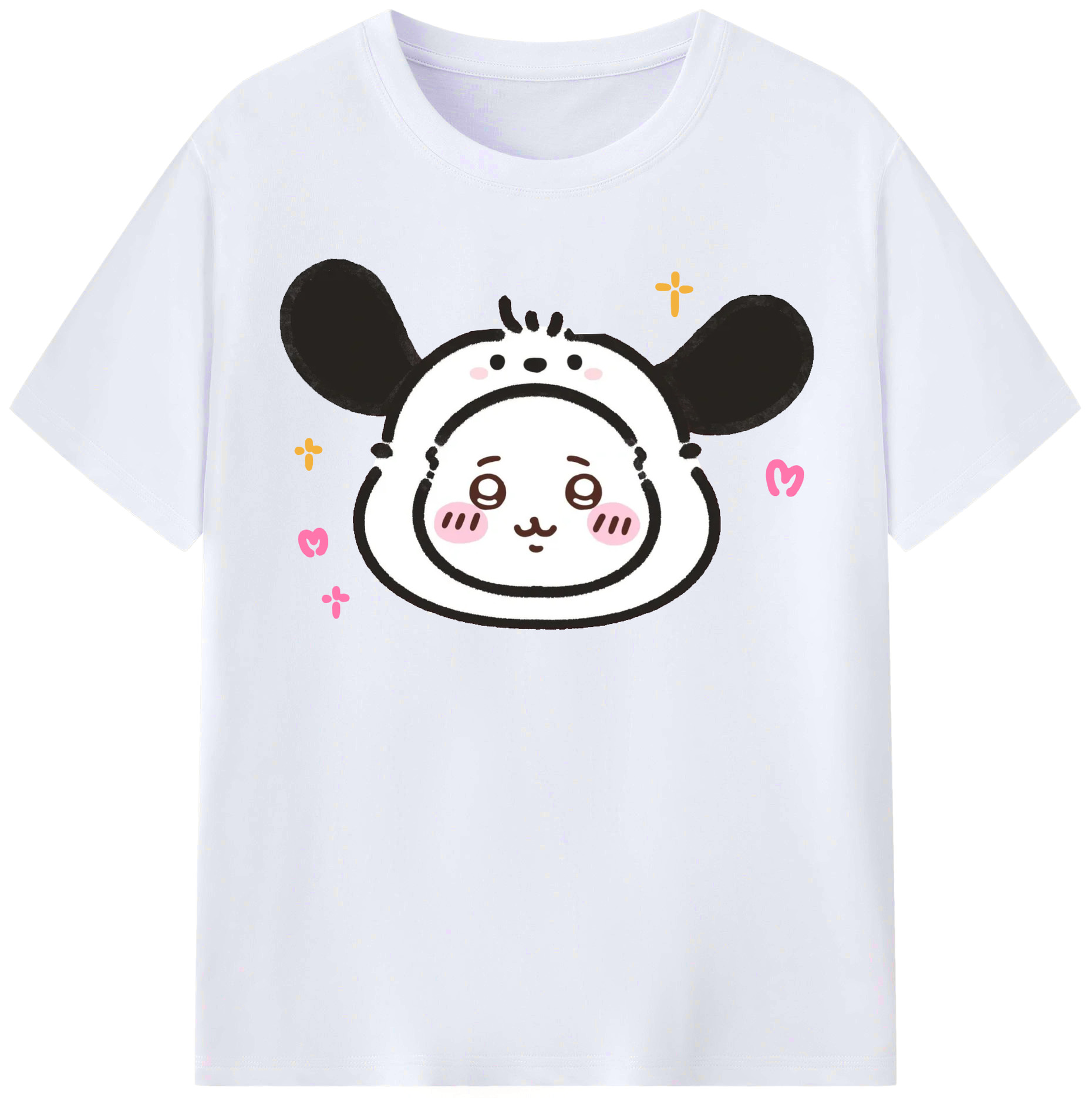 ポチャッコ&ちいかわ - レディースカジュアルプリントTシャツ ・ 綿100％ ・ クルーネック ・ フロントプリント ・ 柔らかく快適 ・ フィットネス カジュアル 旅行用