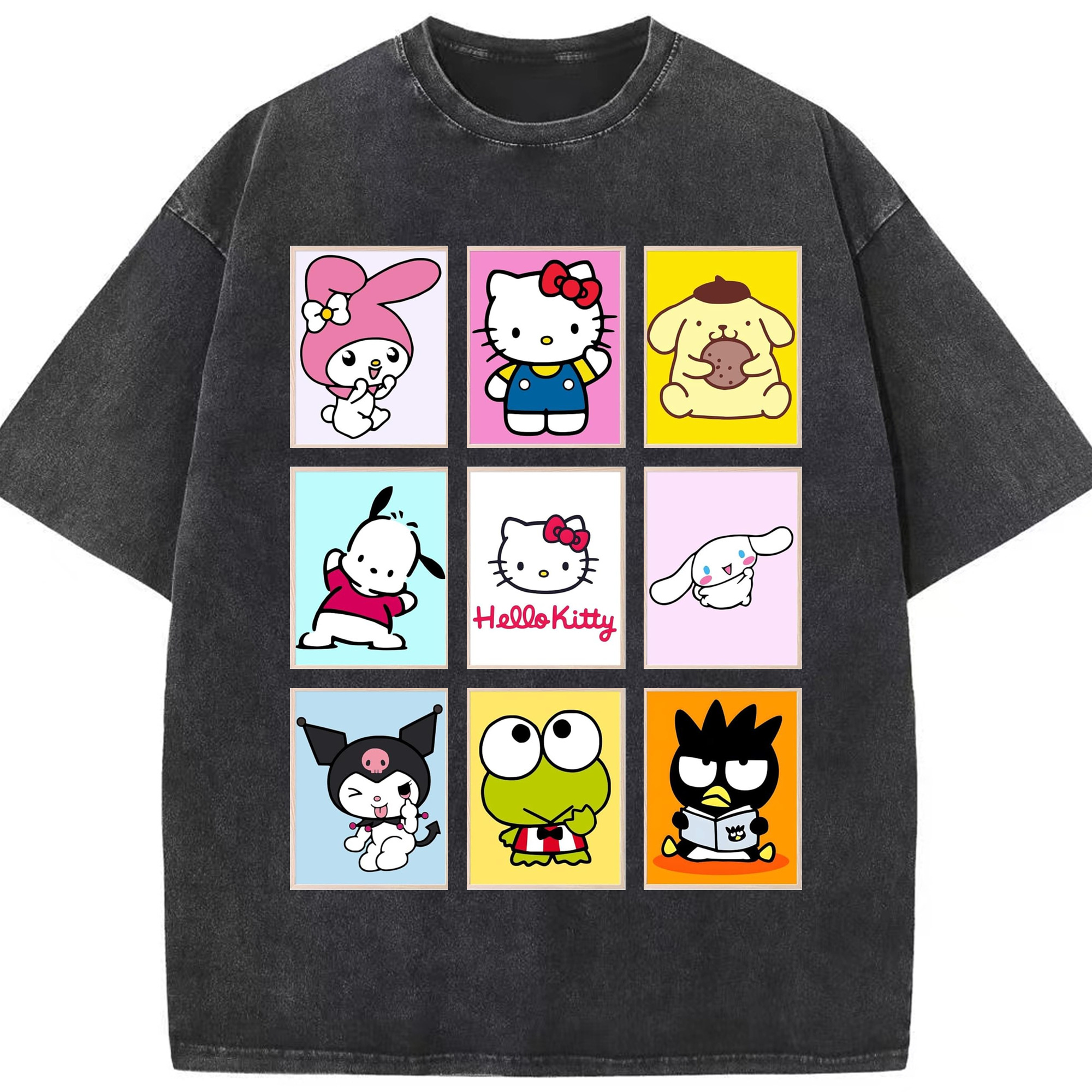 サンリオファミリー新作 - 綿100％ ヴィンテージ風 半袖Tシャツ ・ フロントプリント ・ 柔らか肌触り ・ 通気性 快適 ・ スポーツ カジュアル 外出用