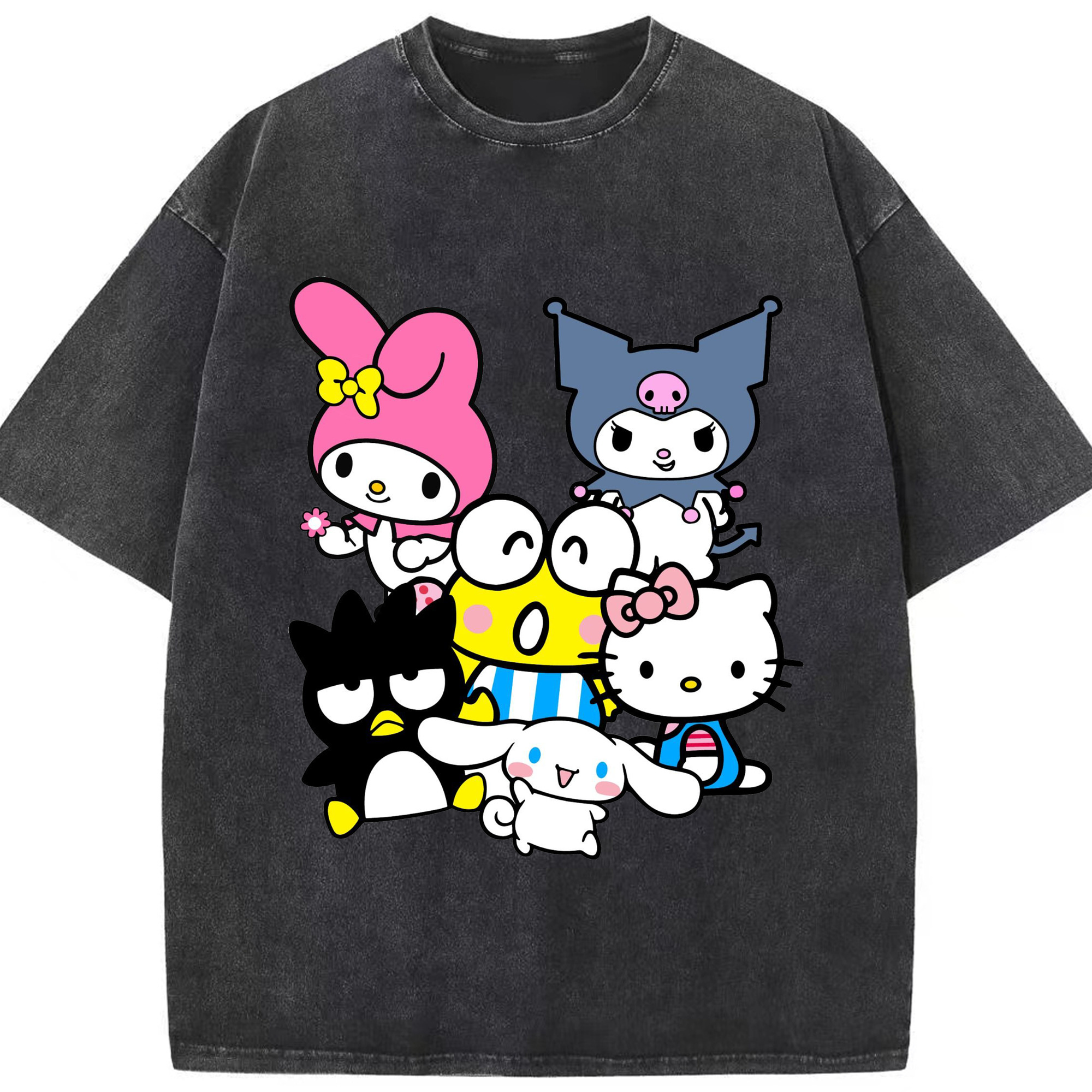 サンリオファミリー新作 - 綿100％ ヴィンテージ風 半袖Tシャツ ・ フロントプリント ・ 柔らか肌触り ・ 通気性 快適 ・ スポーツ カジュアル 外出用