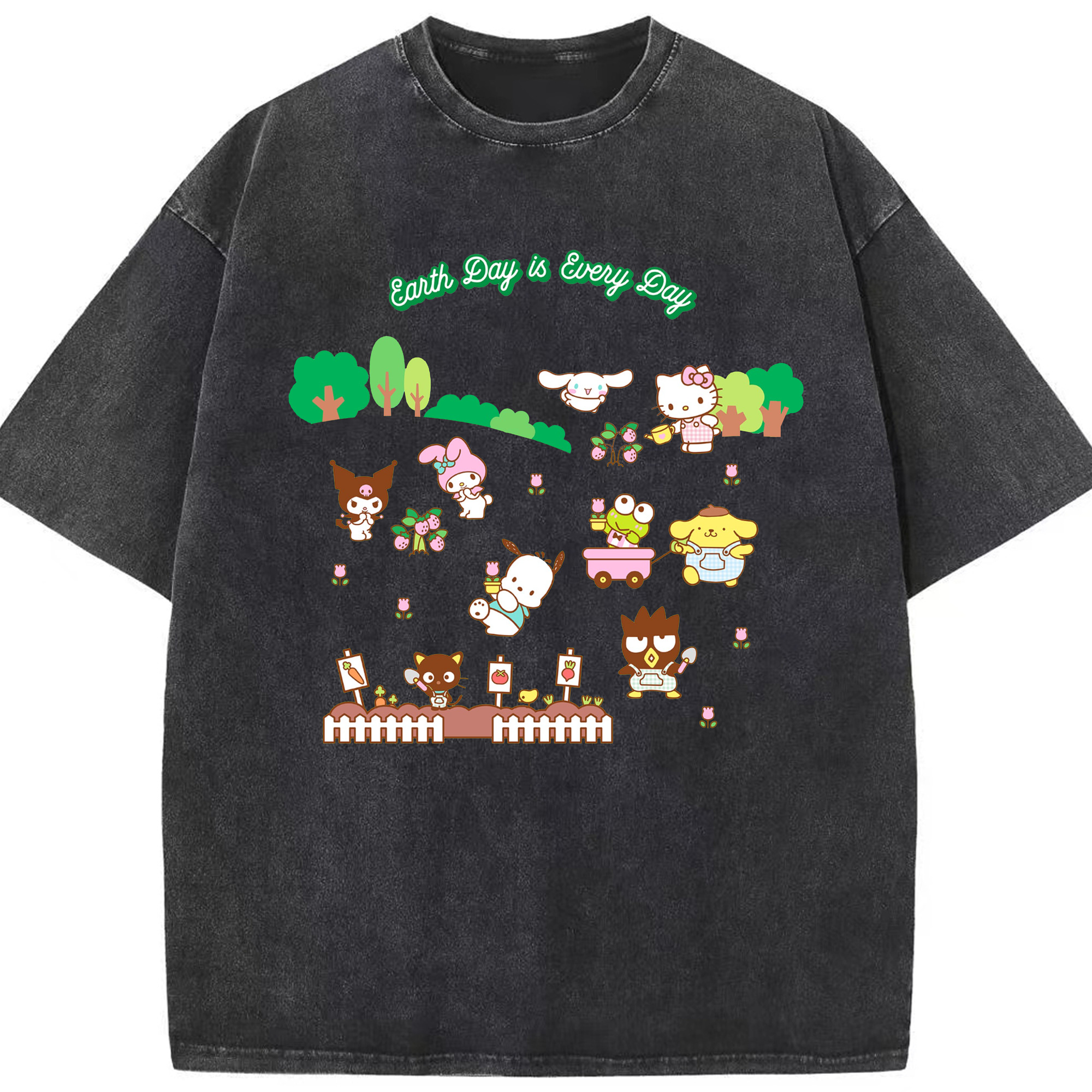 サンリオファミリー新作 - 綿100％ ヴィンテージ風 半袖Tシャツ ・ フロントプリント ・ 柔らか肌触り ・ 通気性 快適 ・ スポーツ カジュアル 外出用