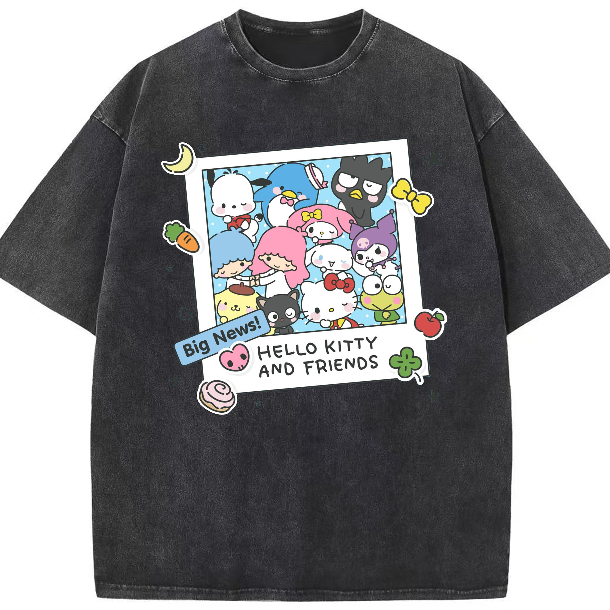 サンリオ - 綿100％ ヴィンテージ風 半袖Tシャツ ・ フロントプリント ・ 柔らか肌触り ・ 通気性 快適 ・ スポーツ カジュアル 外出用