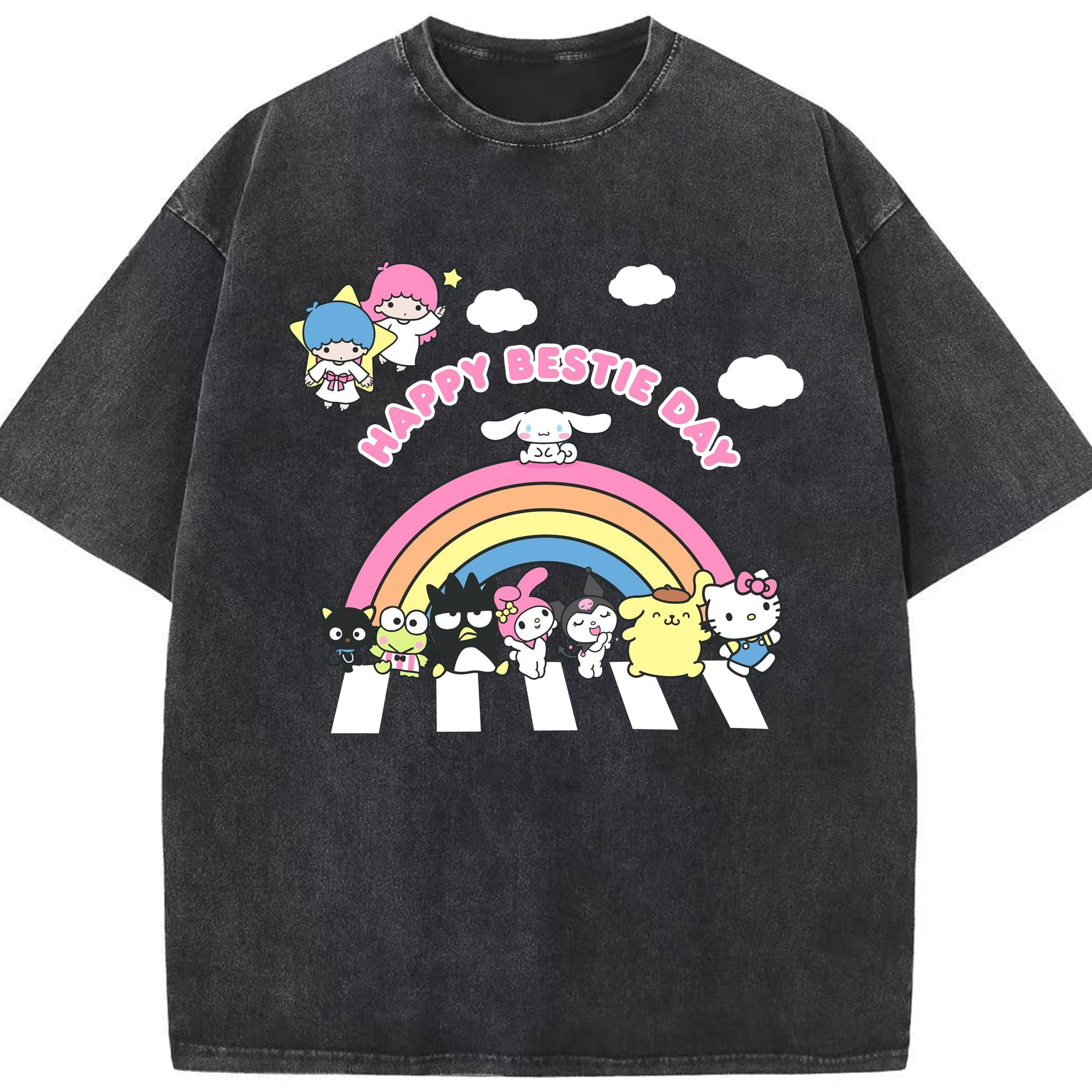 サンリオ - 綿100％ ヴィンテージ風 半袖Tシャツ ・ フロントプリント ・ 柔らか肌触り ・ 通気性 快適 ・ スポーツ カジュアル 外出用