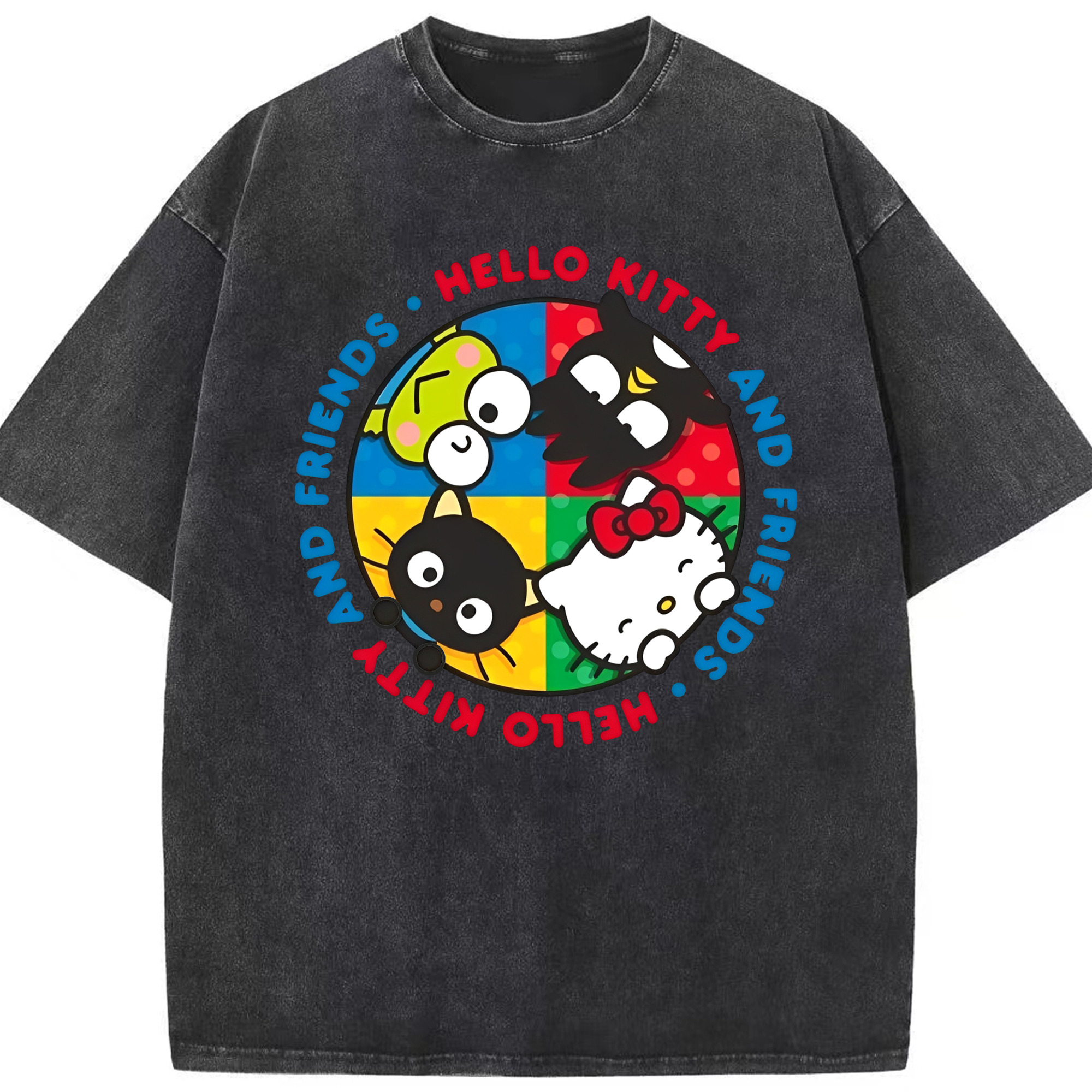 サンリオファミリー新作 - 綿100％ ヴィンテージ風 半袖Tシャツ ・ フロントプリント ・ 柔らか肌触り ・ 通気性 快適 ・ スポーツ カジュアル 外出用