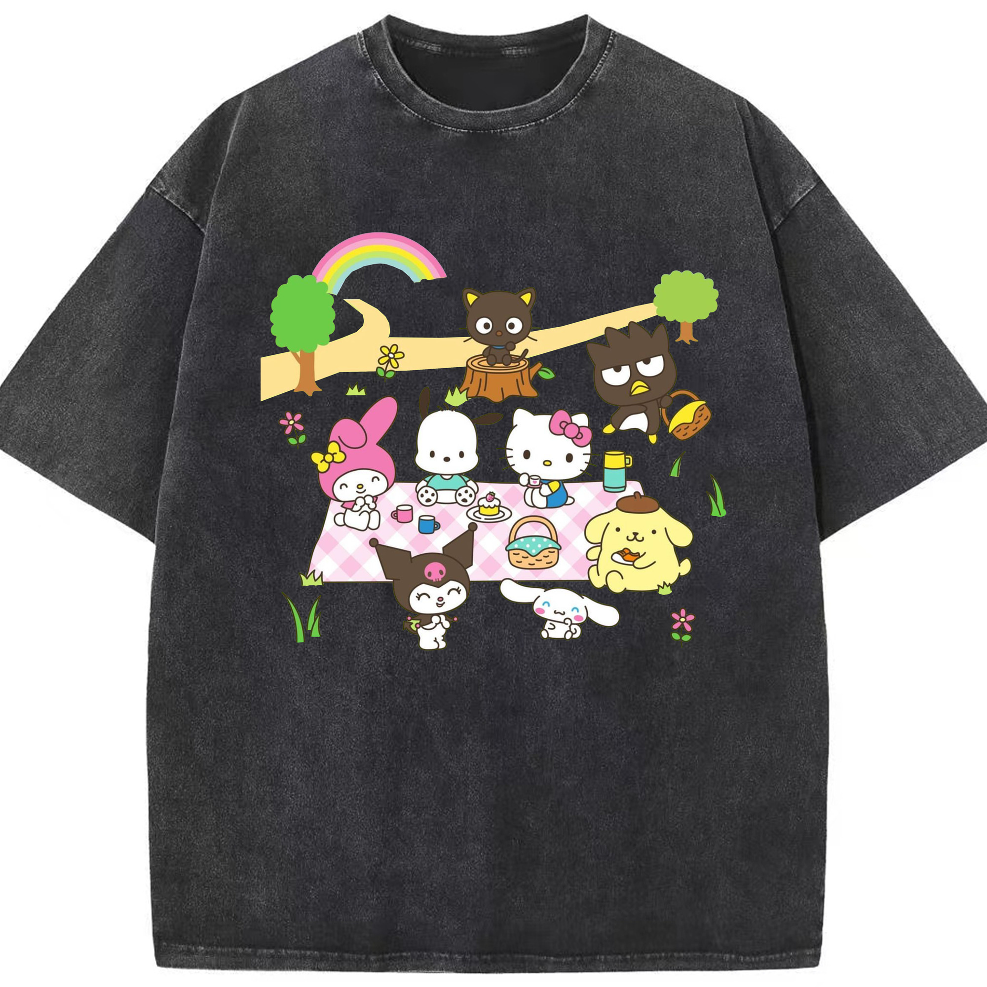 サンリオファミリー 2025年新作 - 綿100％ ヴィンテージ風 半袖Tシャツ ・ フロントプリント ・ 柔らか肌触り ・ 通気性 快適 ・ スポーツ カジュアル 外出用