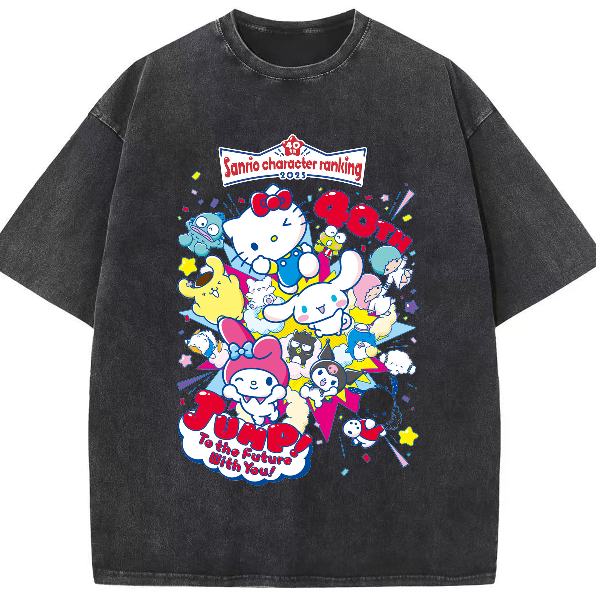 サンリオファミリー 2025年新作 - 綿100％ ヴィンテージ風 半袖Tシャツ ・ フロントプリント ・ 柔らか肌触り ・ 通気性 快適 ・ スポーツ カジュアル 外出用