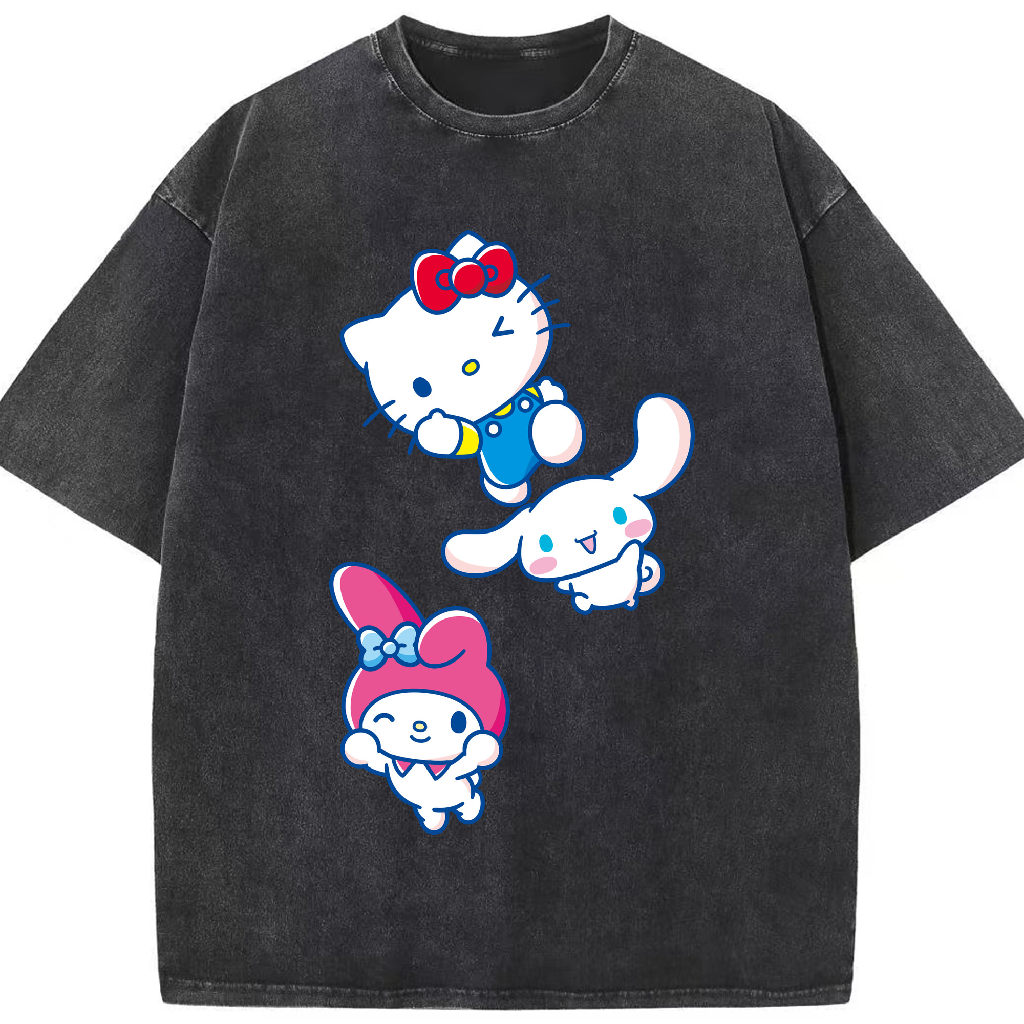 サンリオ - 綿100％ ヴィンテージ風 半袖Tシャツ ・ フロントプリント ・ 柔らか肌触り ・ 通気性 快適 ・ スポーツ カジュアル 外出用