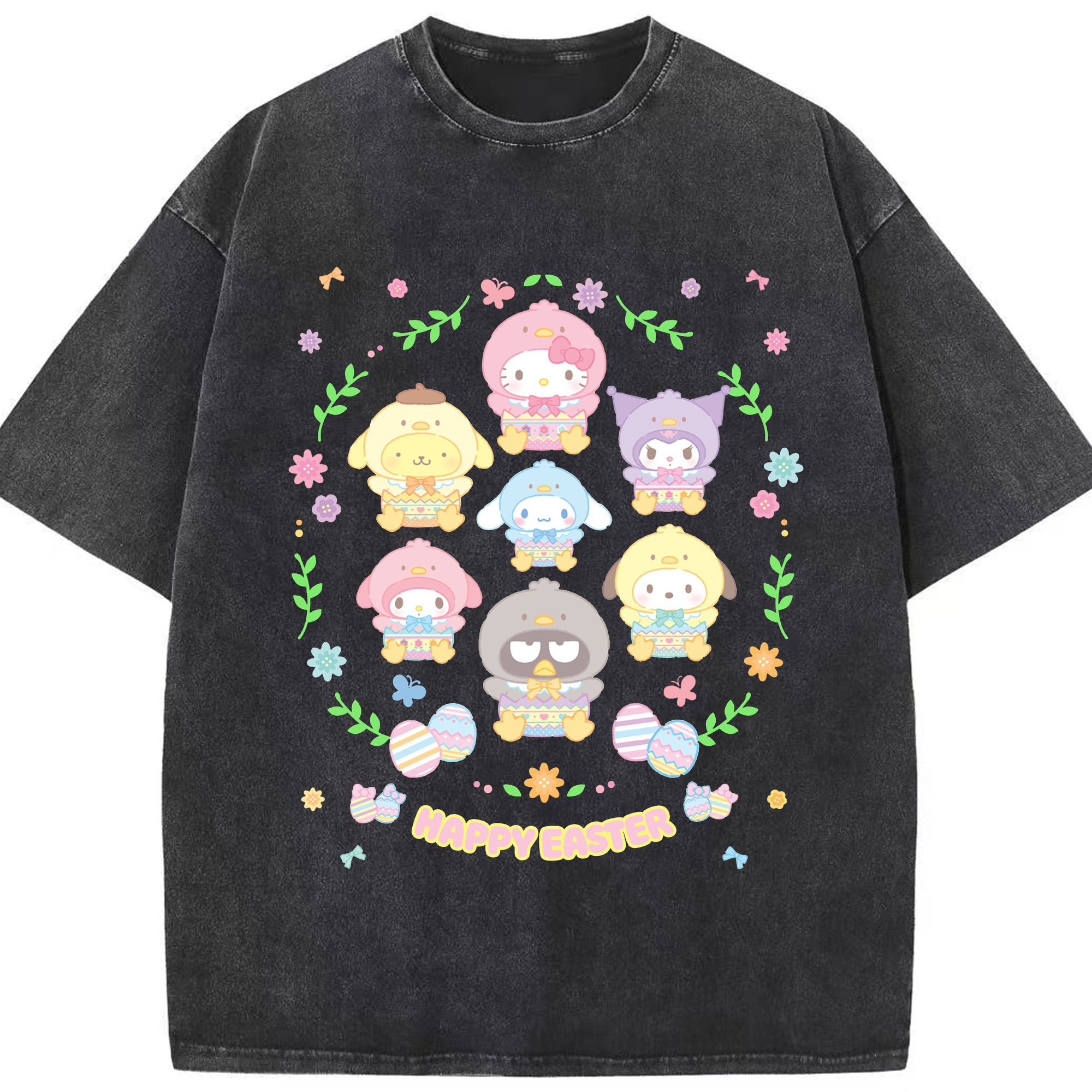 サンリオファミリー 2025年新作 - 綿100％ ヴィンテージ風 半袖Tシャツ ・ フロントプリント ・ 柔らか肌触り ・ 通気性 快適 ・ スポーツ カジュアル 外出用