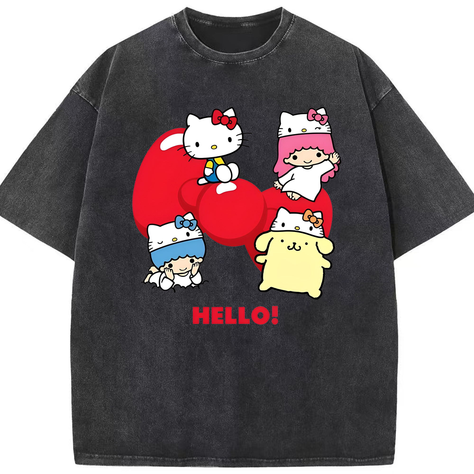 サンリオ - 綿100％ ヴィンテージ風 半袖Tシャツ ・ フロントプリント ・ 柔らか肌触り ・ 通気性 快適 ・ スポーツ カジュアル 外出用