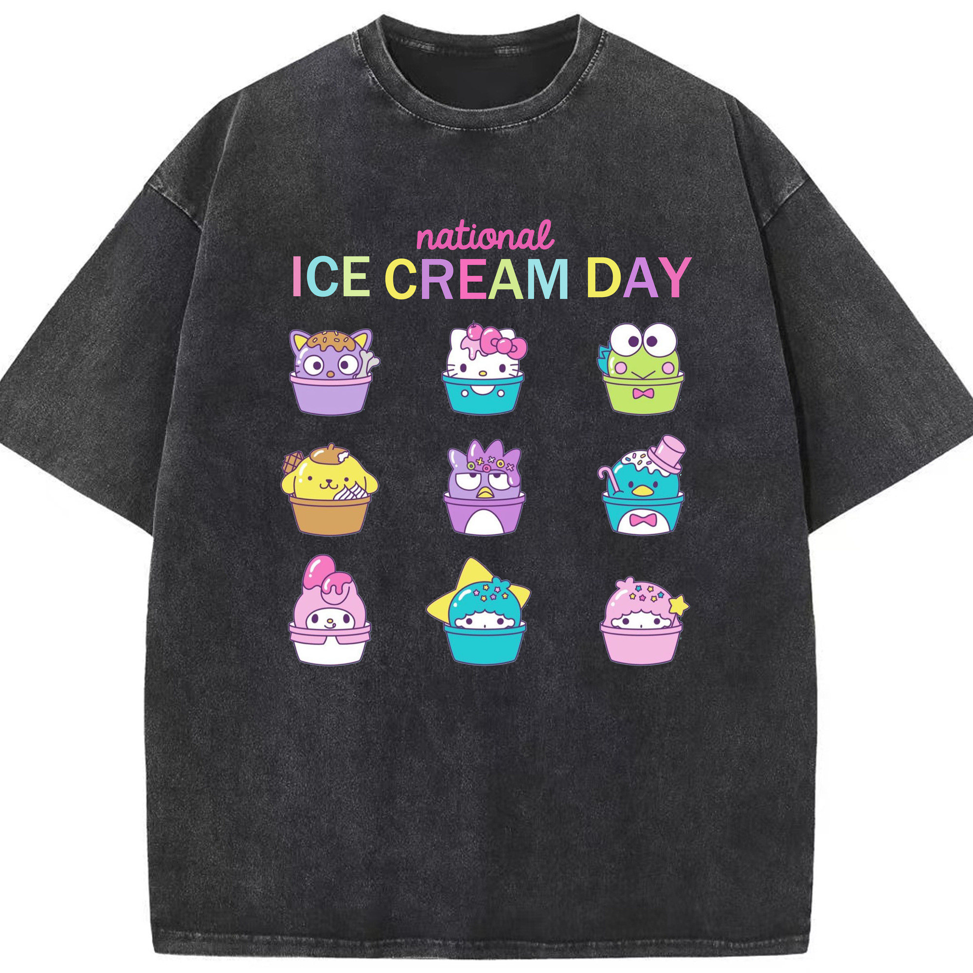 サンリオファミリー - 綿100％ ヴィンテージ風 半袖Tシャツ ・ フロントプリント ・ 柔らか肌触り ・ 通気性 快適 ・ スポーツ カジュアル 外出用