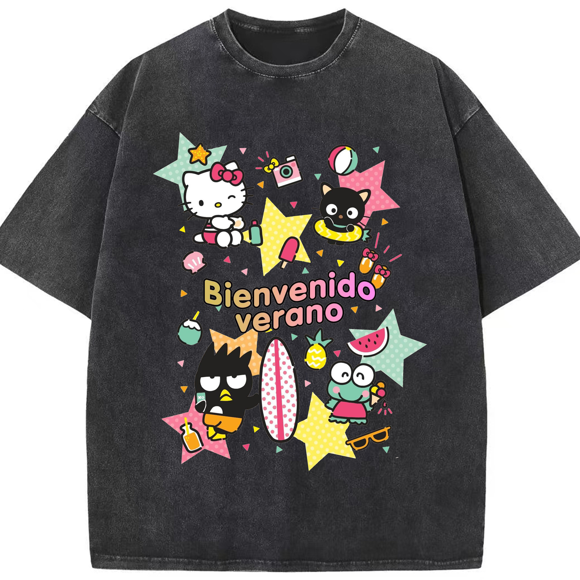 おもしろサンリオ - 綿100％ ヴィンテージ風 半袖Tシャツ ・ フロントプリント ・ 柔らか肌触り ・ 通気性 快適 ・ スポーツ カジュアル 外出用