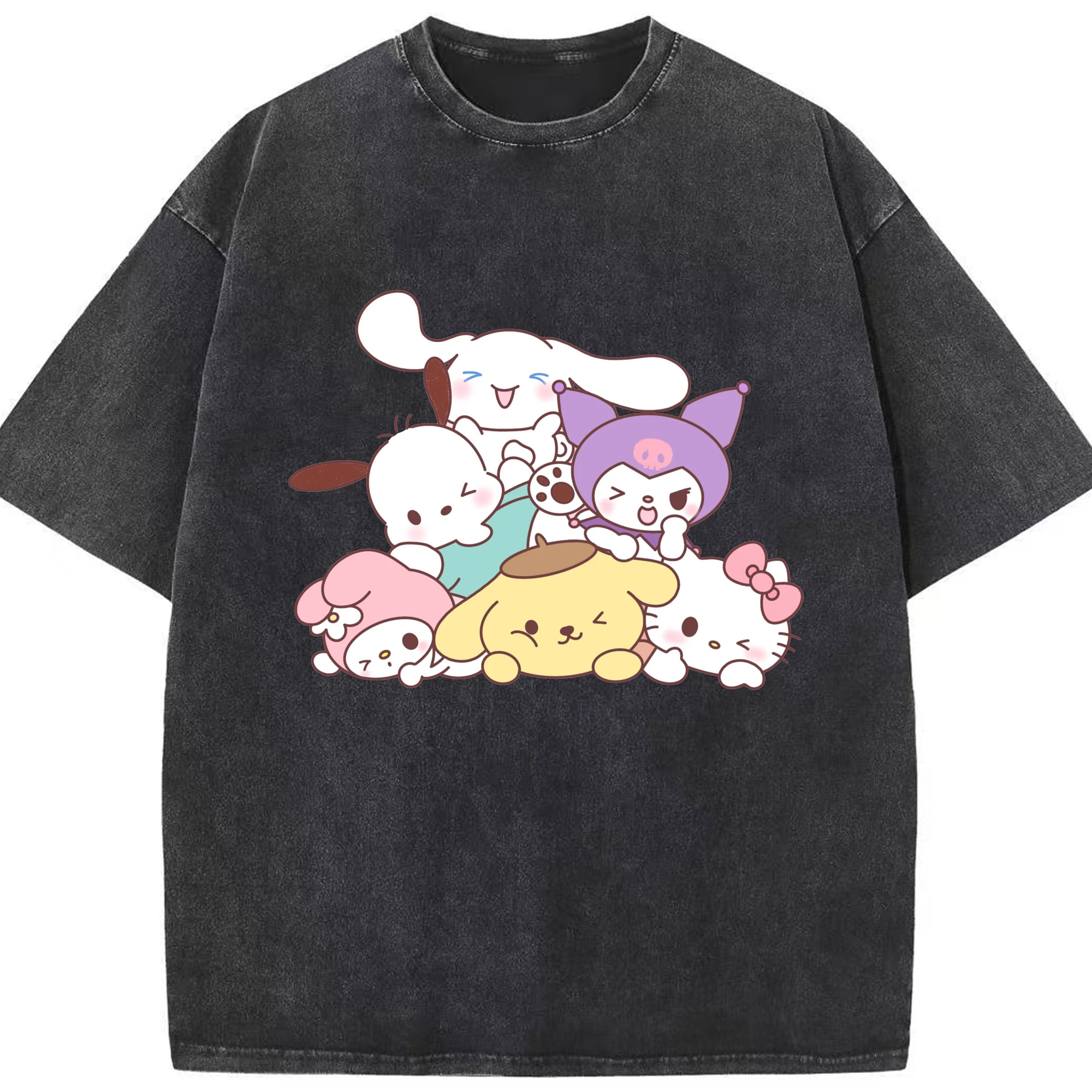 サンリオ - 綿100％ ヴィンテージ風 半袖Tシャツ ・ フロントプリント ・ 柔らか肌触り ・ 通気性 快適 ・ スポーツ カジュアル 外出用