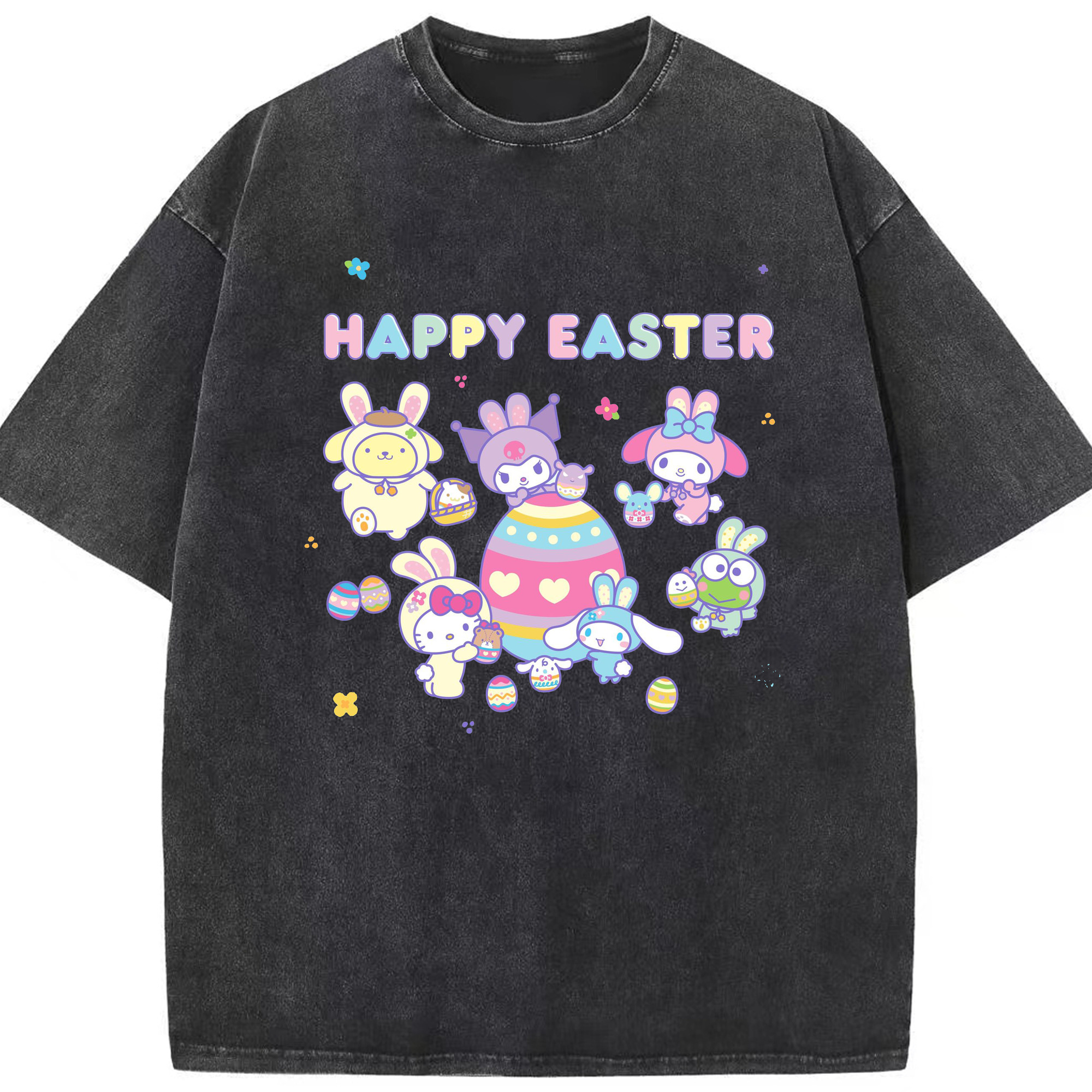 サンリオファミリー - 綿100％ ヴィンテージ風 半袖Tシャツ ・ フロントプリント ・ 柔らか肌触り ・ 通気性 快適 ・ スポーツ カジュアル 外出用