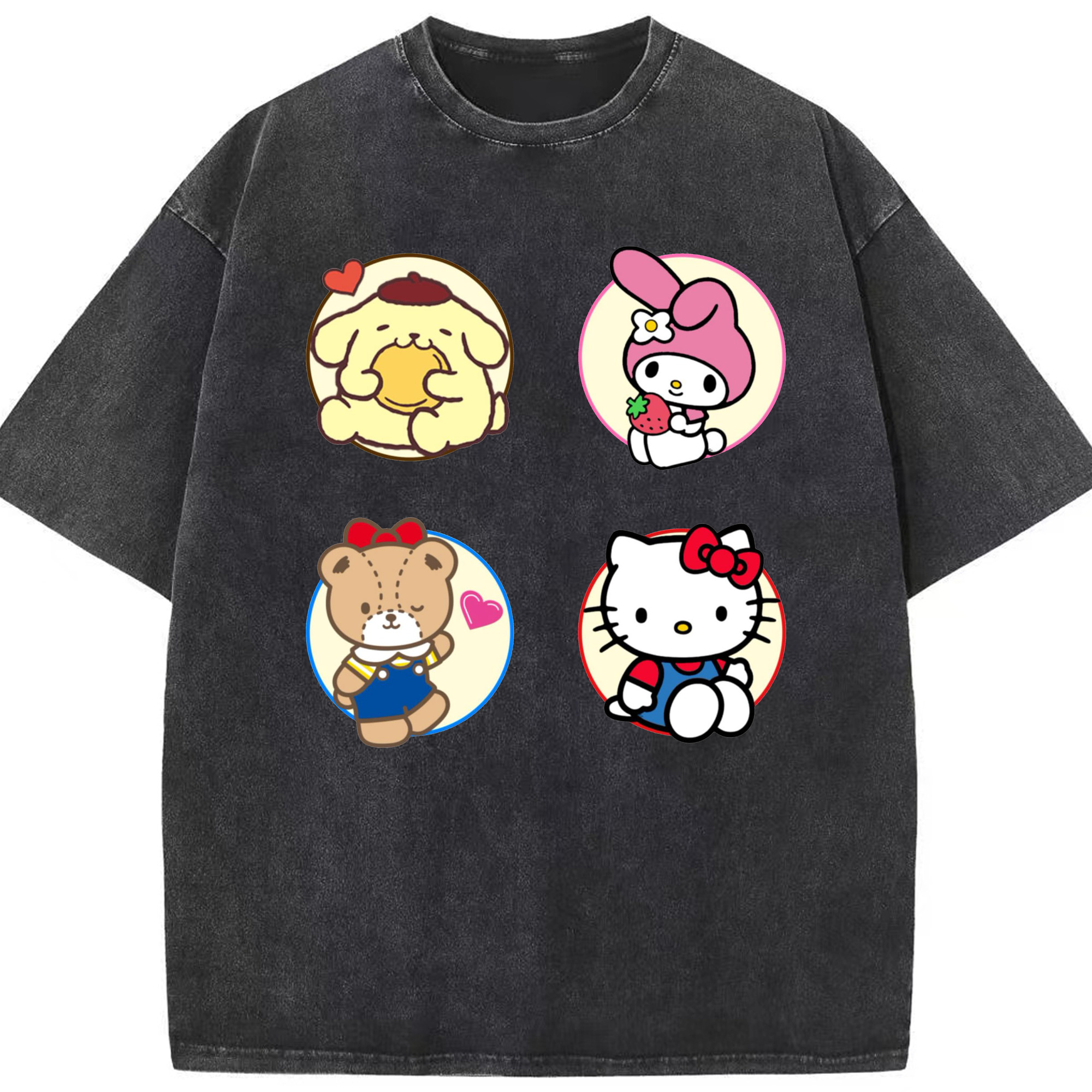 サンリオ - 綿100％ ヴィンテージ風 半袖Tシャツ ・ フロントプリント ・ 柔らか肌触り ・ 通気性 快適 ・ スポーツ カジュアル 外出用